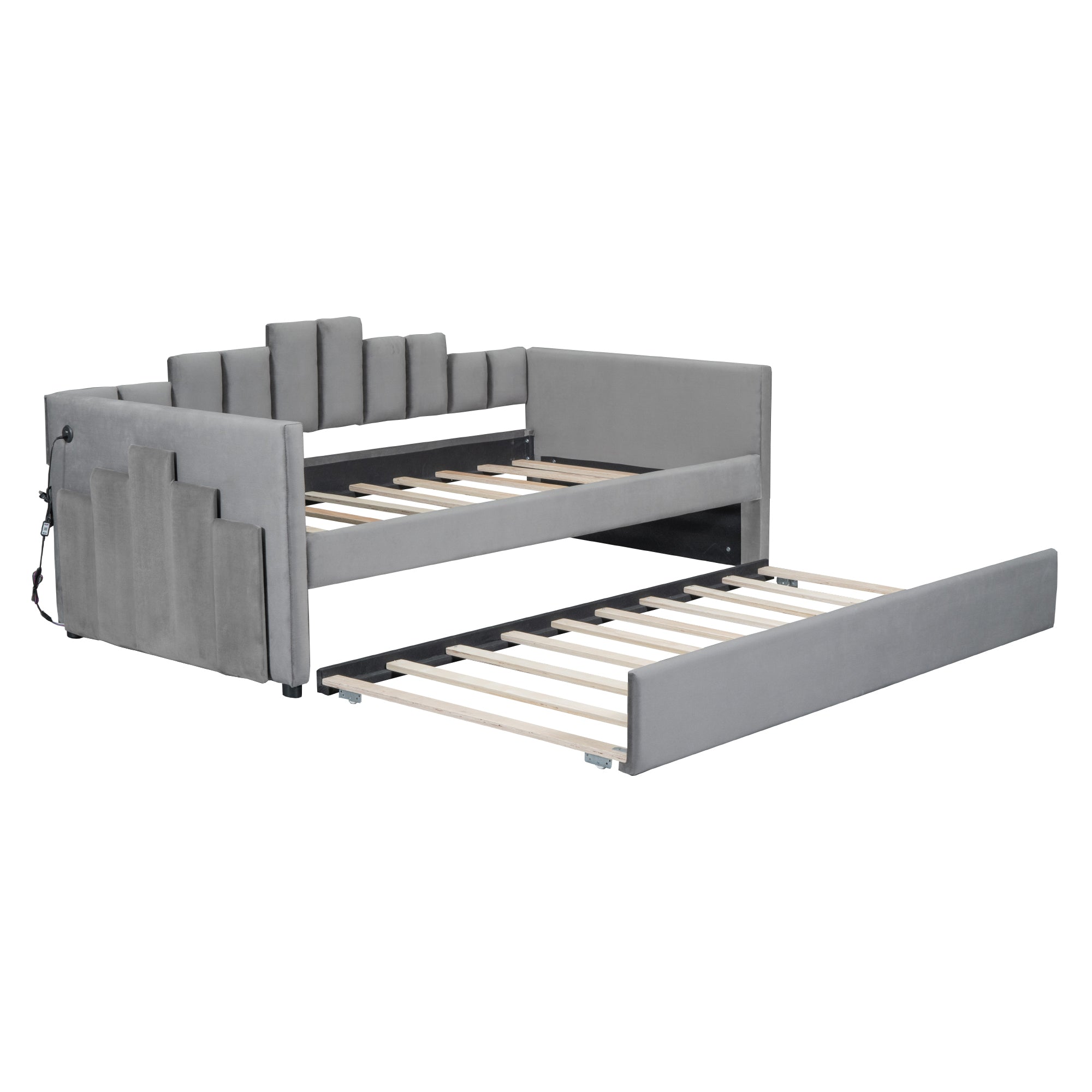Twin Size Upholstered Daybed with Light and USB Port, Gray - Atlantic Fine Furniture Melbourne FL