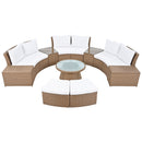 10 Piece Outdoor Sectional Half Round Patio Rattan Sofa Set