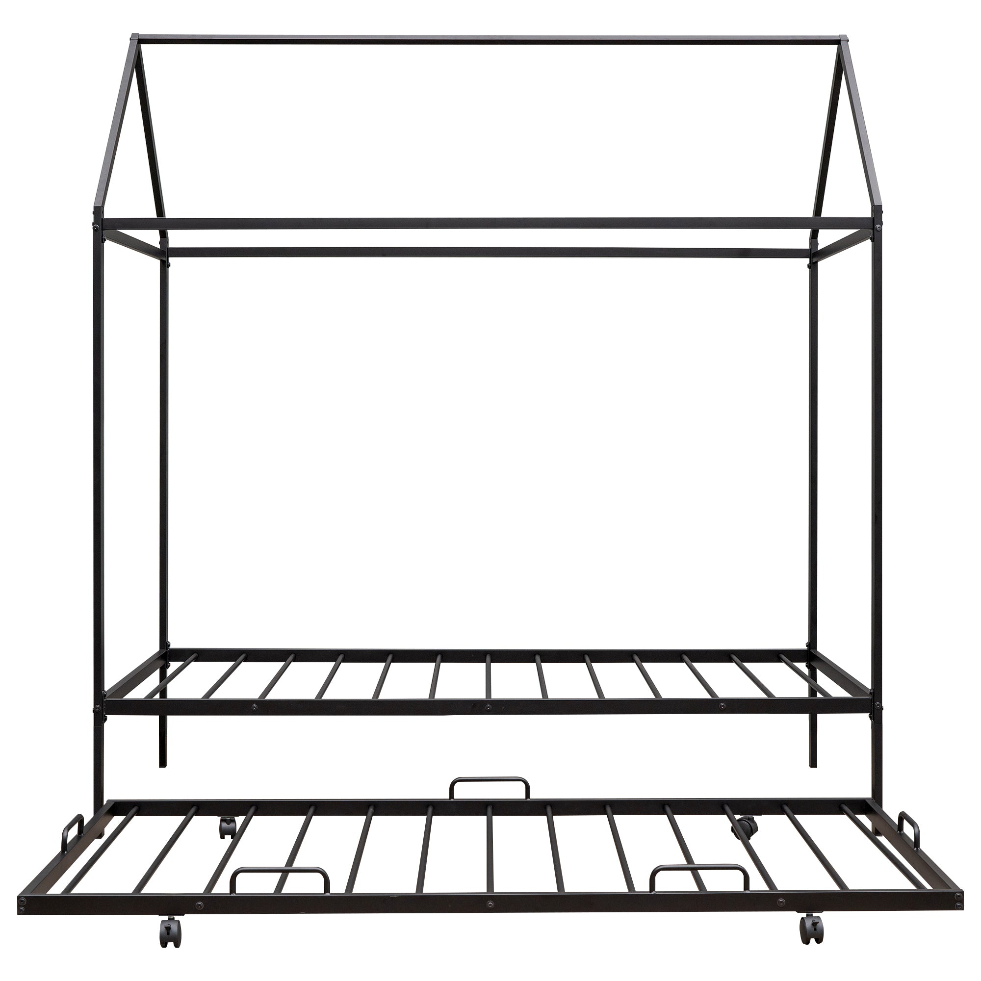 Twin Size Kids House Bed With Trundle, Metal House Bed Black - Atlantic Fine Furniture Melbourne FL