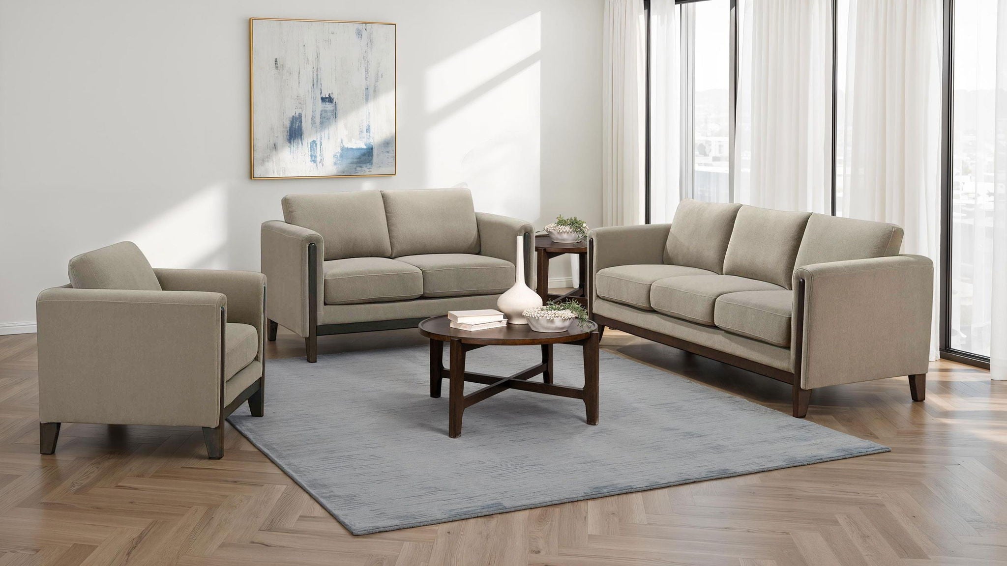 Islington 3-piece Upholstered Panel Arm Sofa Set Taupe