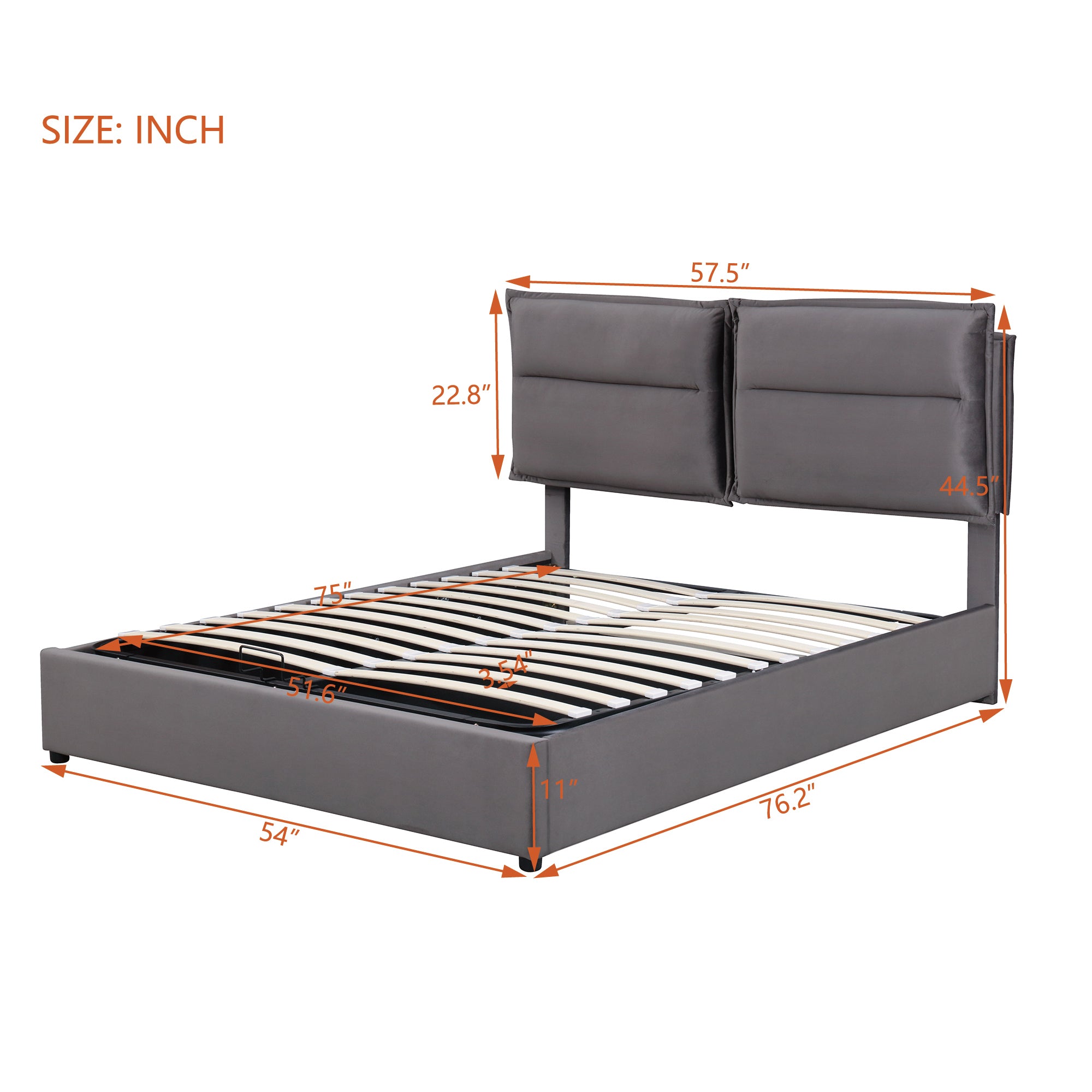 Upholstered Platform bed with a Hydraulic Storage System, Full size, Gray - Atlantic Fine Furniture Melbourne FL
