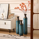 Modern Droplet Shaped Floor Vase Set, Glazed Metal Decorative Vases 3 Piece Home Decor - Aqua Blue
