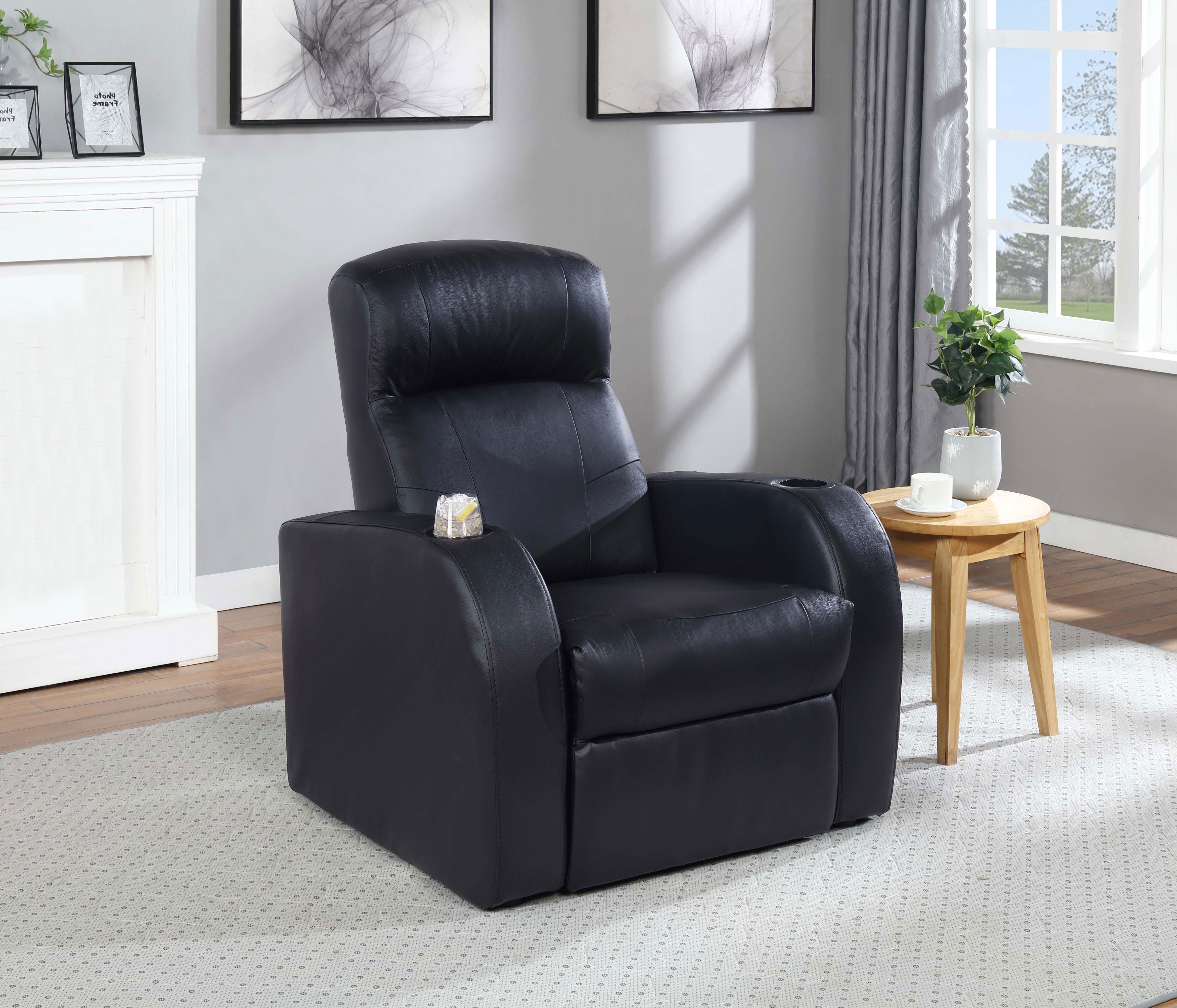 Cyrus Upholstered Track Arm Recliner Black — view 2