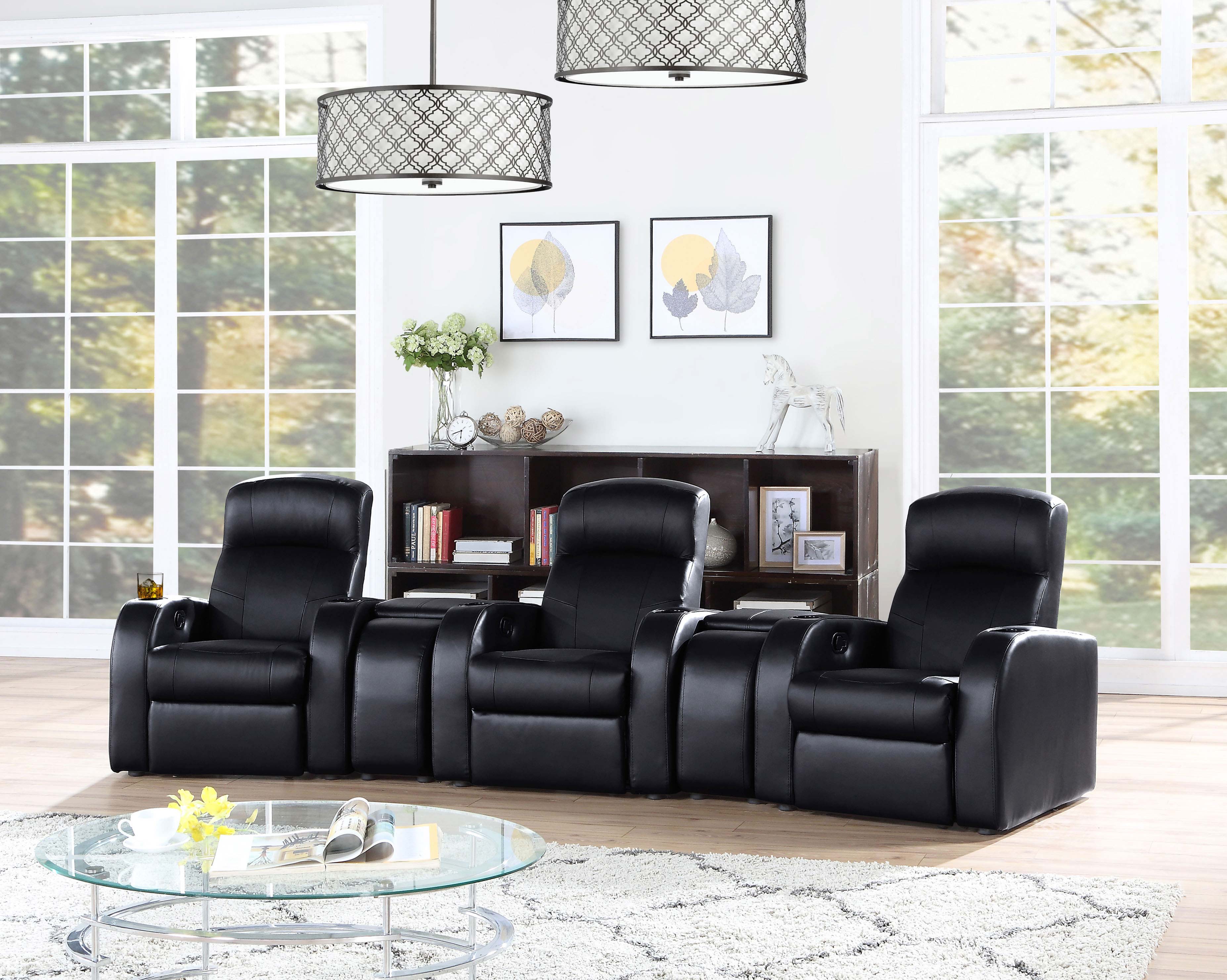 Cyrus Upholstered Home Theater Storage Wedge Console Black — view 5