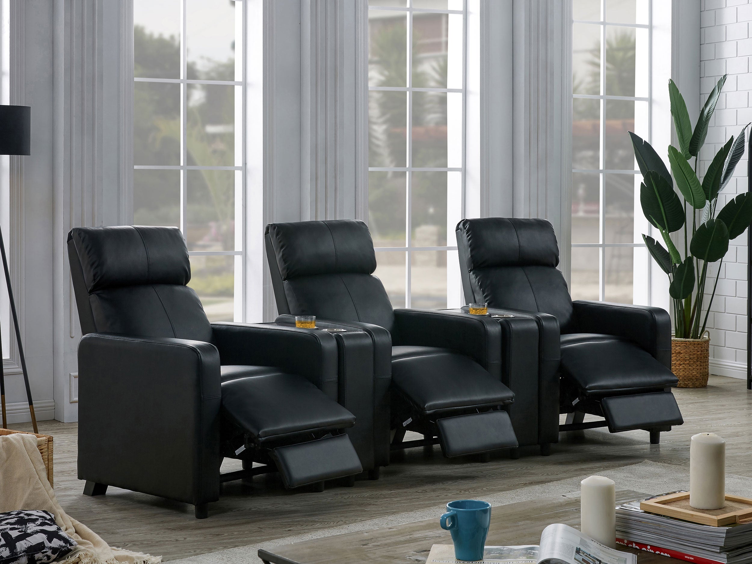 Toohey Upholstered Tufted Recliner Living Room Set Black — view 3