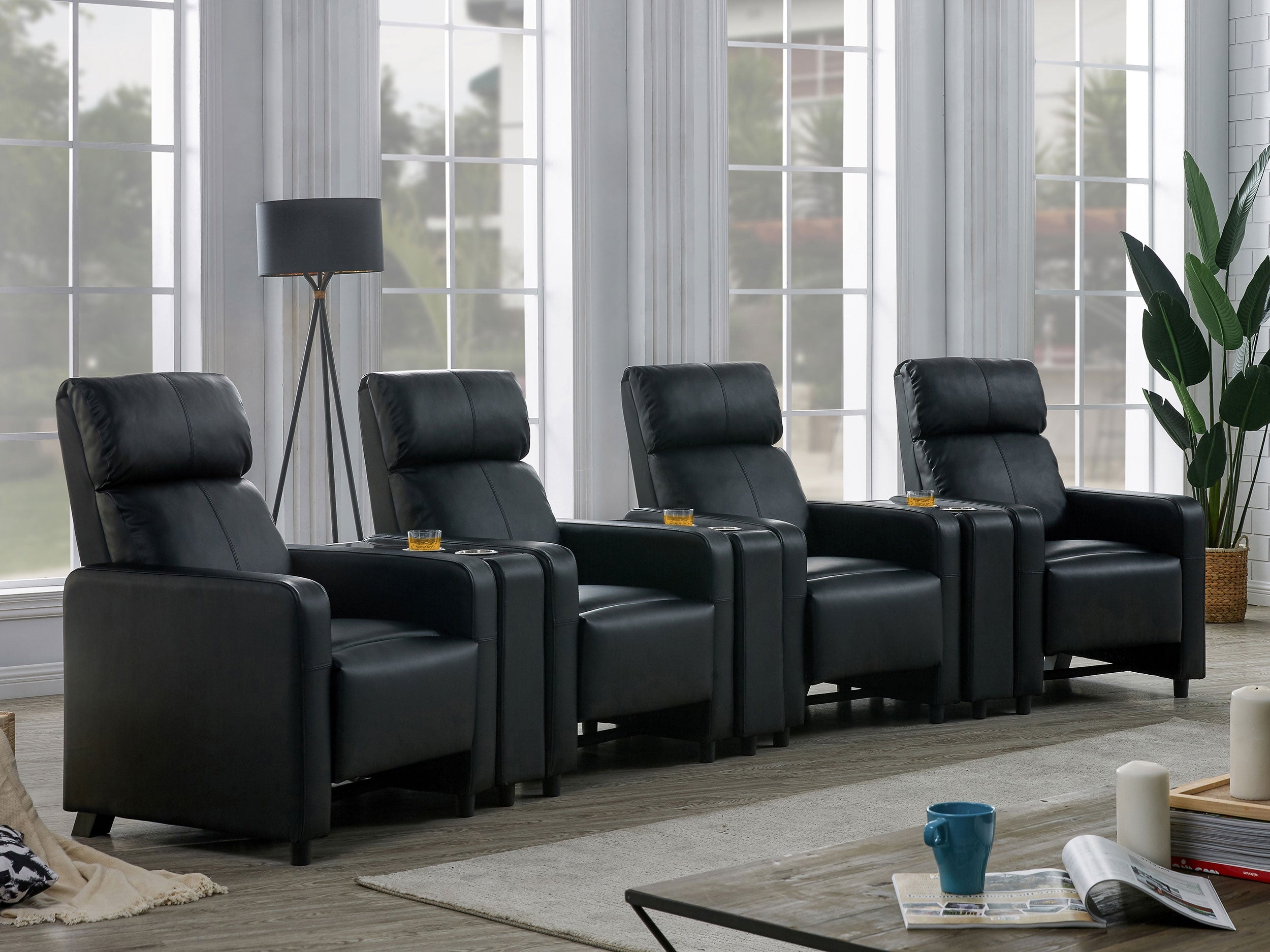 Toohey Upholstered Tufted Recliner Living Room Set Black — view 2