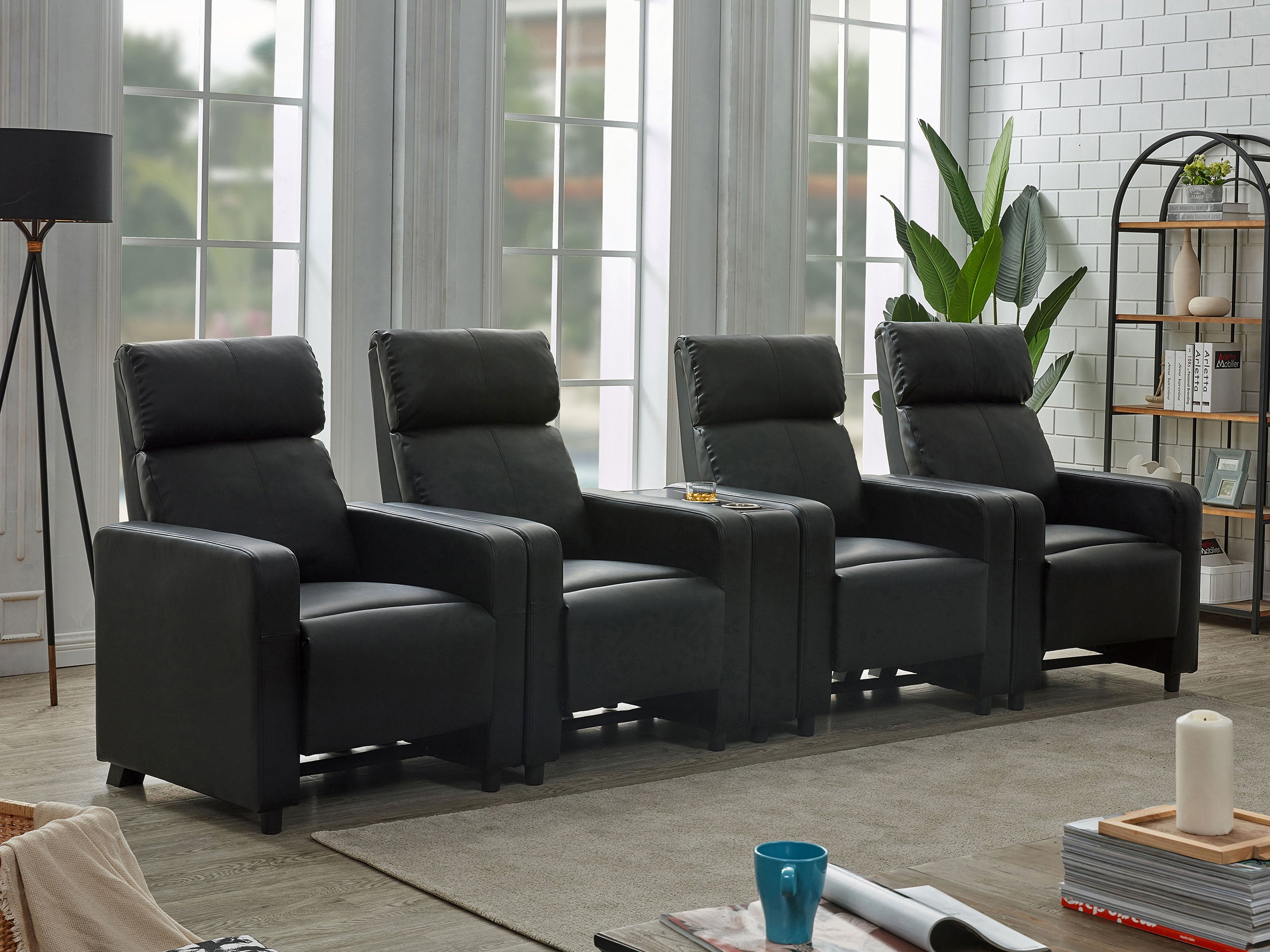 Toohey Upholstered Tufted Recliner Living Room Set Black — view 2
