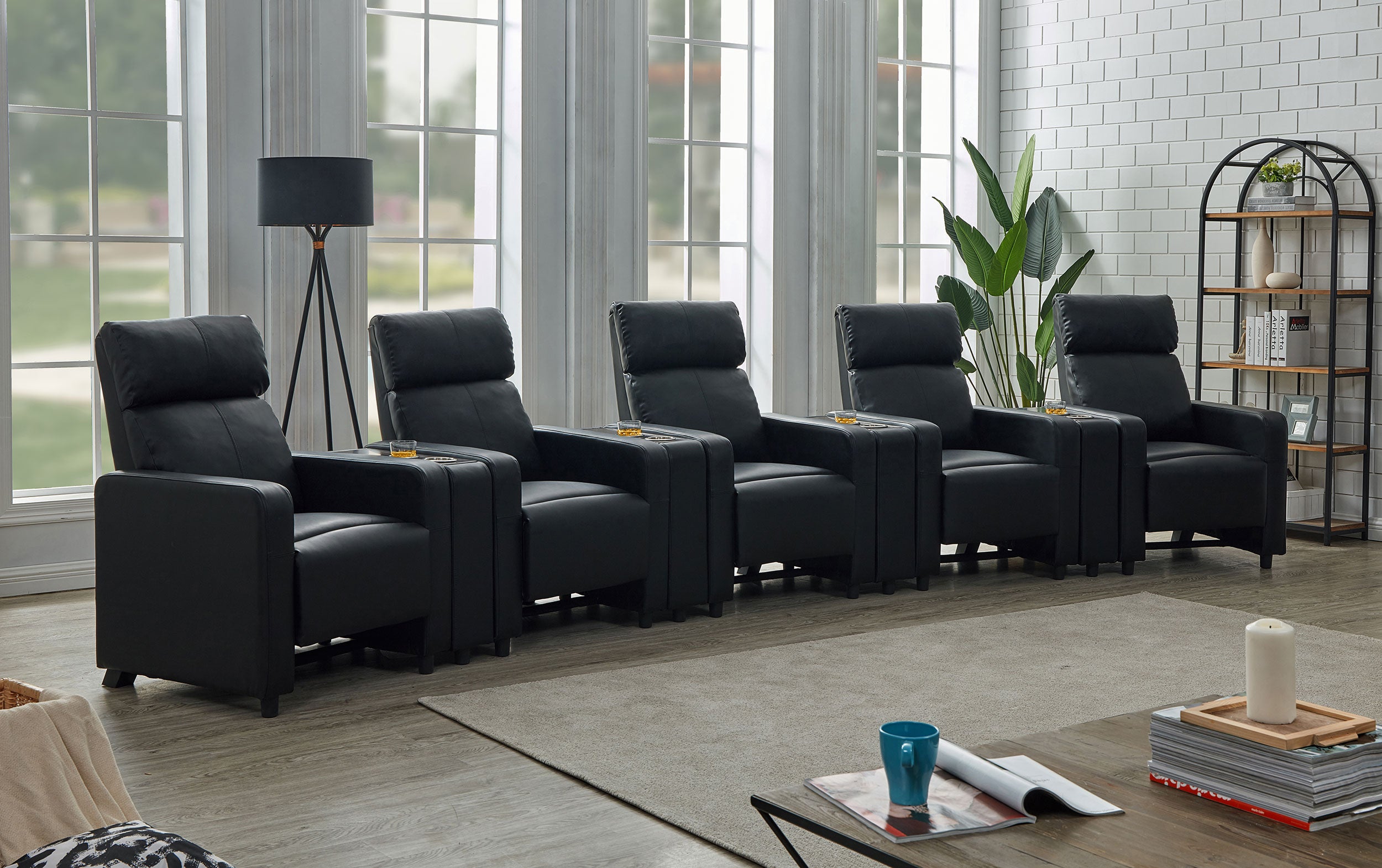 Toohey Upholstered Tufted Recliner Living Room Set Black — view 2