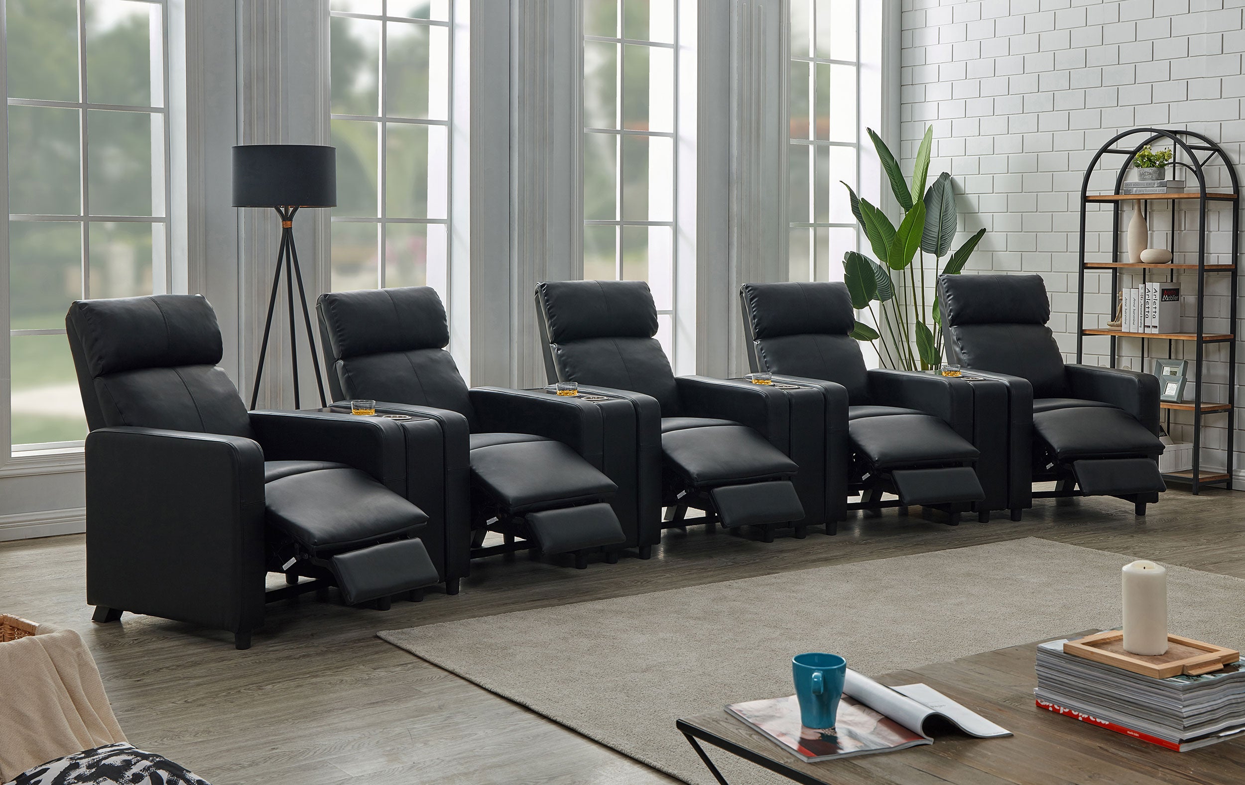 Toohey Upholstered Tufted Recliner Living Room Set Black — view 3