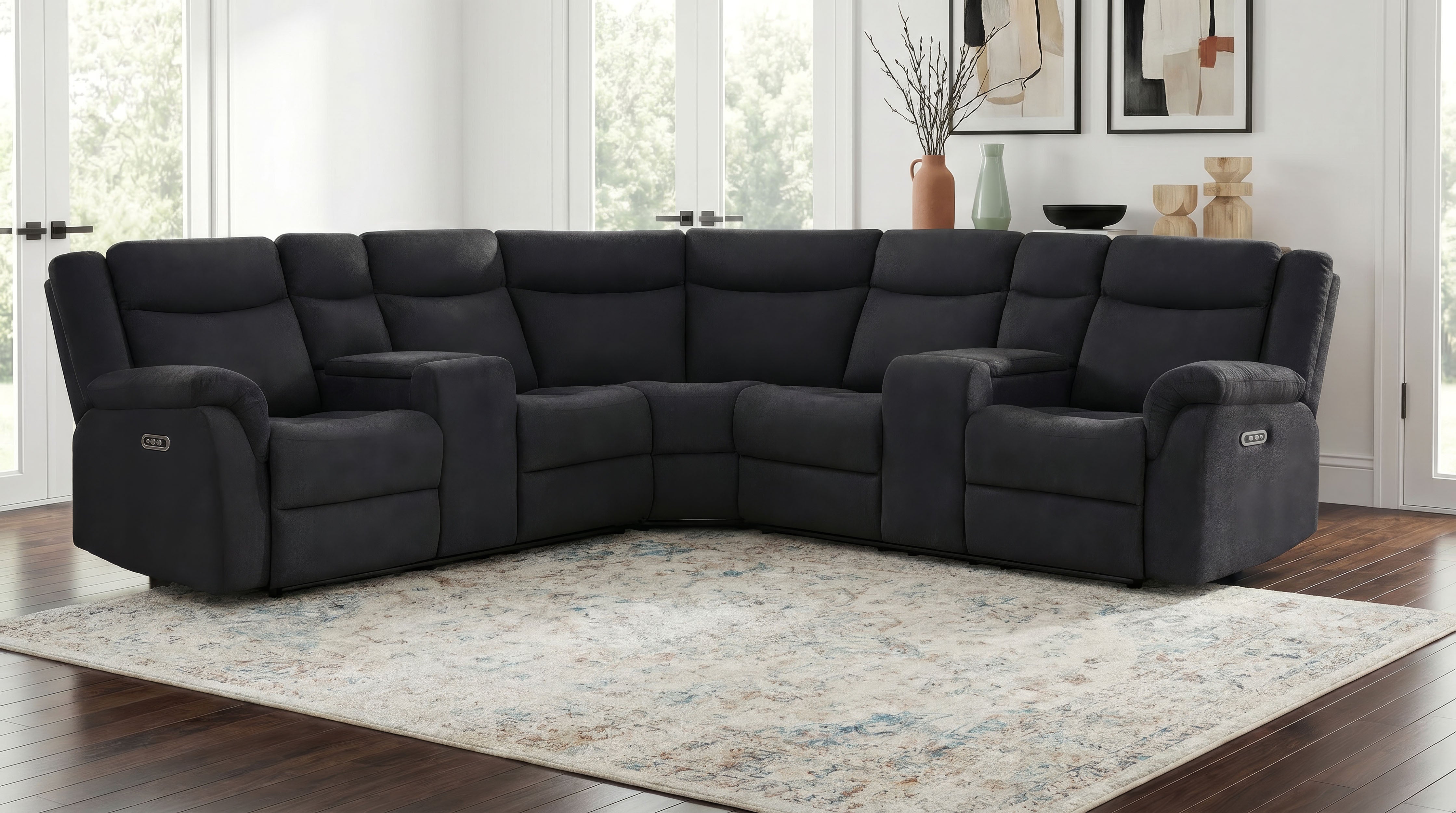 Hagen Upholstered Power Reclining Sectional Sofa Steel Grey — view 2