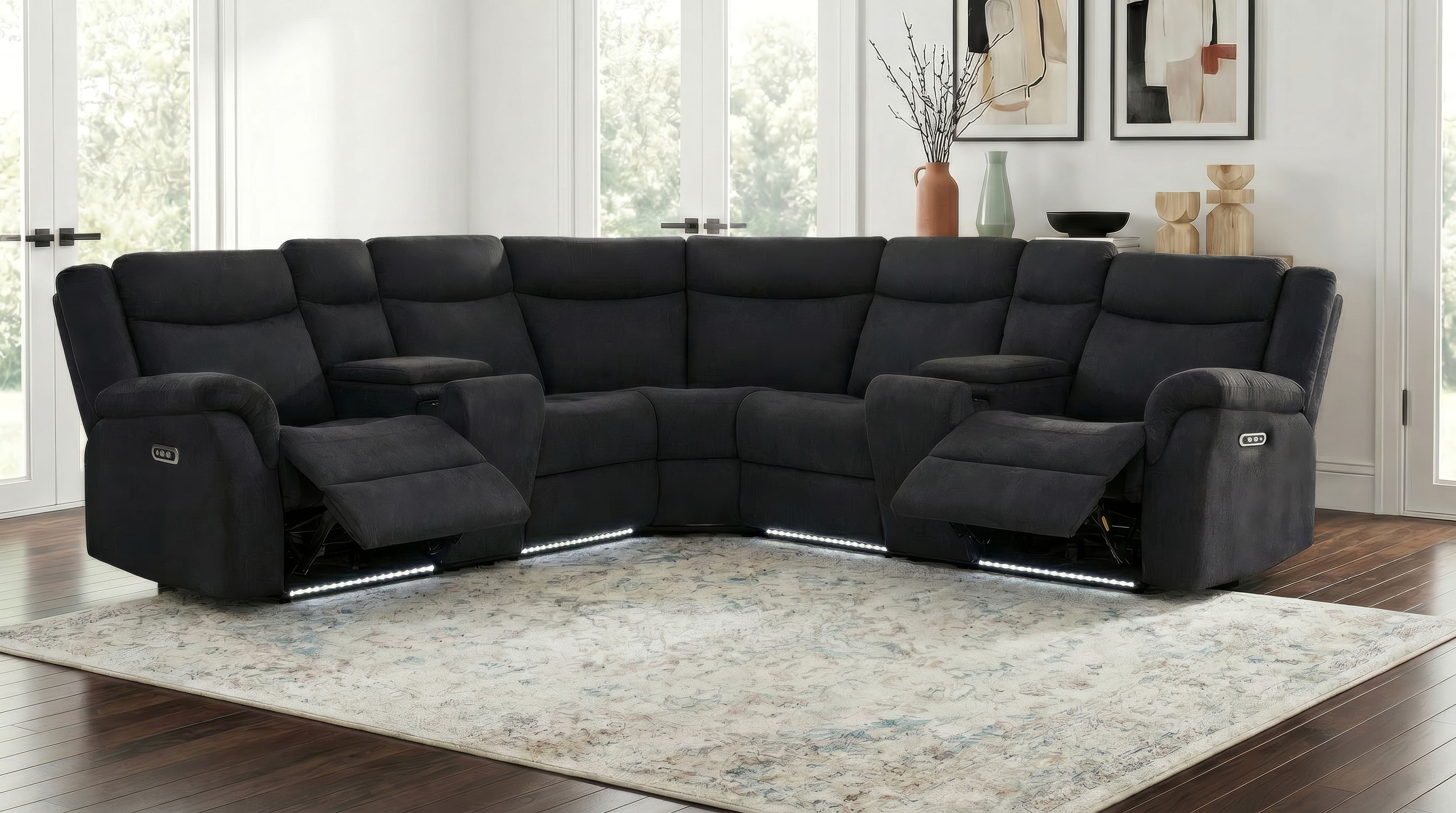 Hagen Upholstered Power Reclining Sectional Sofa Steel Grey — view 3
