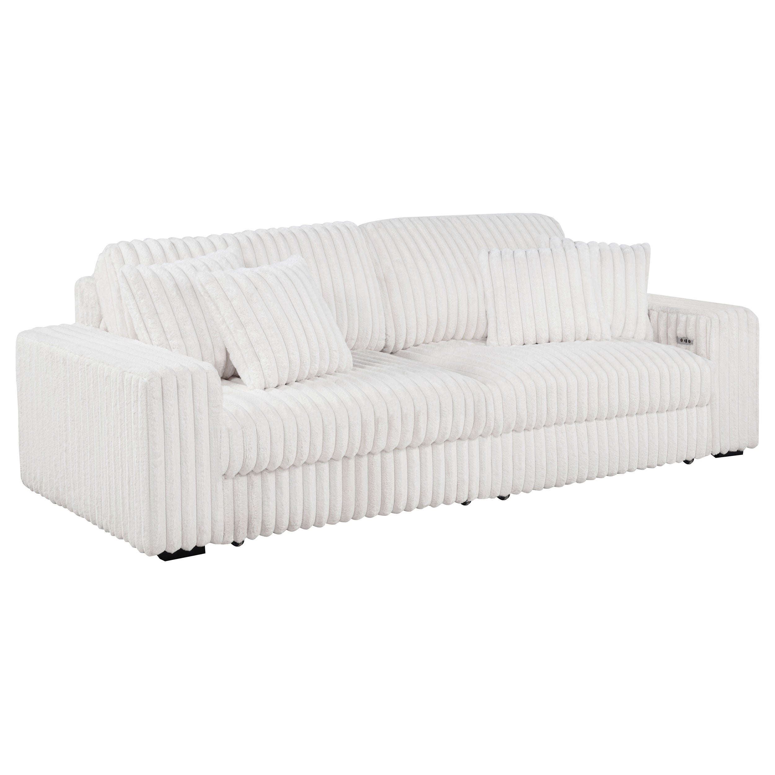 Jacana Corduroy Upholstered Dual Power Chaise Sofa Ivory — view 1