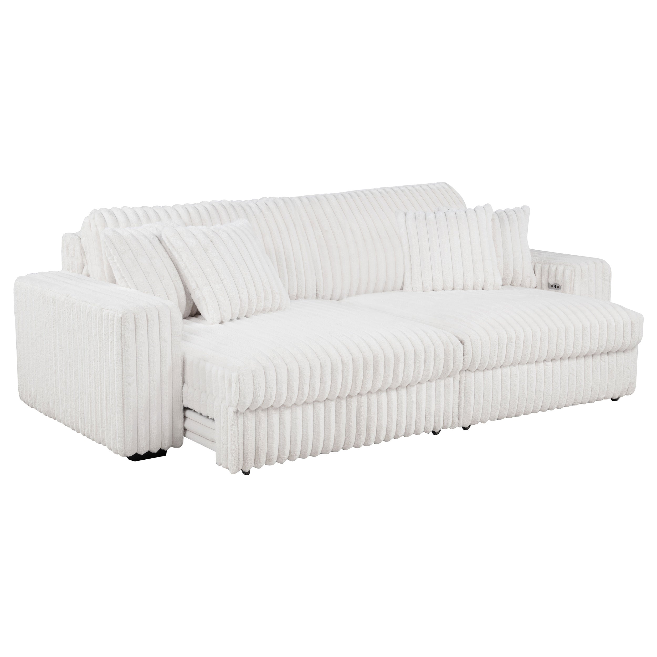 Jacana Corduroy Upholstered Dual Power Chaise Sofa Ivory — view 4