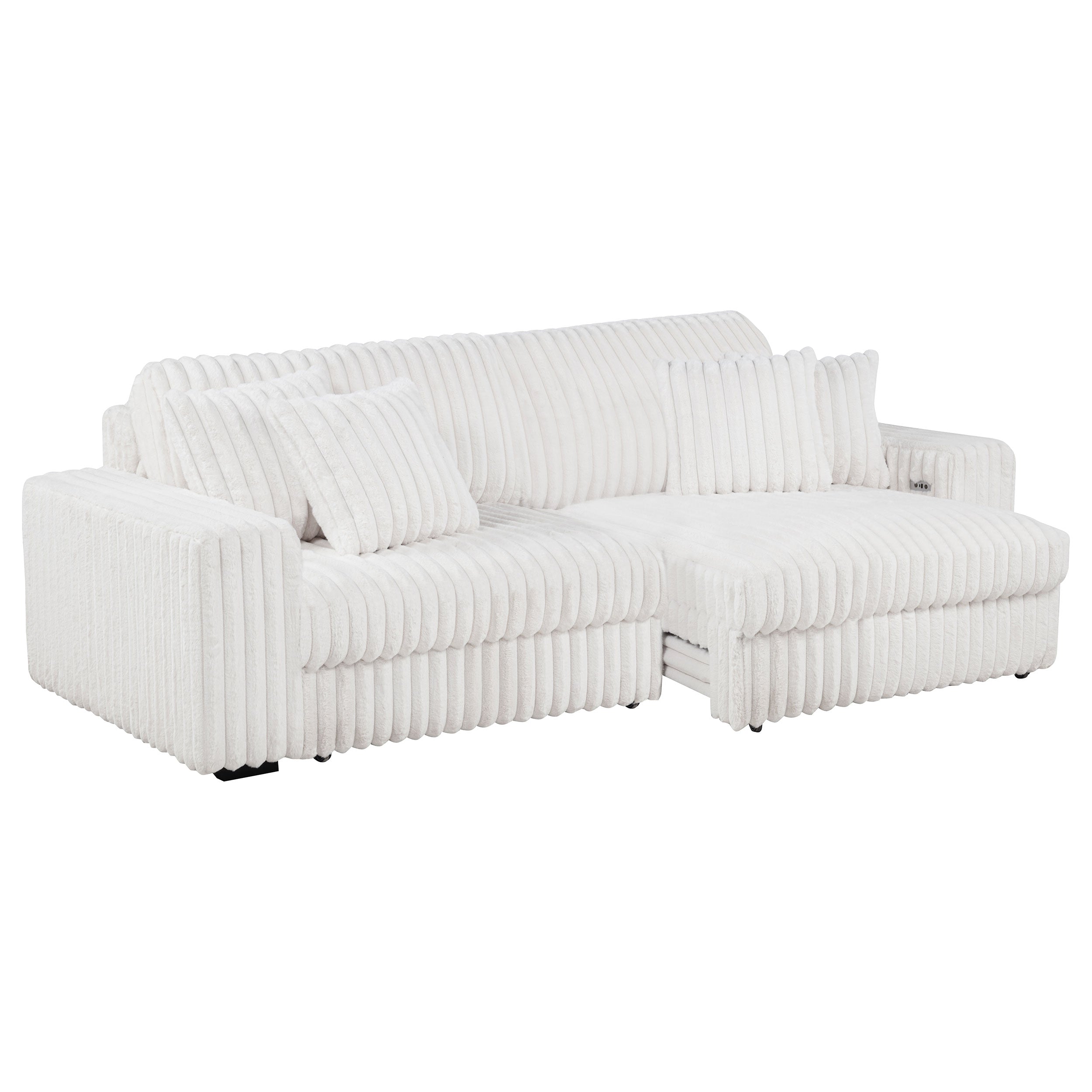 Jacana Corduroy Upholstered Dual Power Chaise Sofa Ivory — view 5