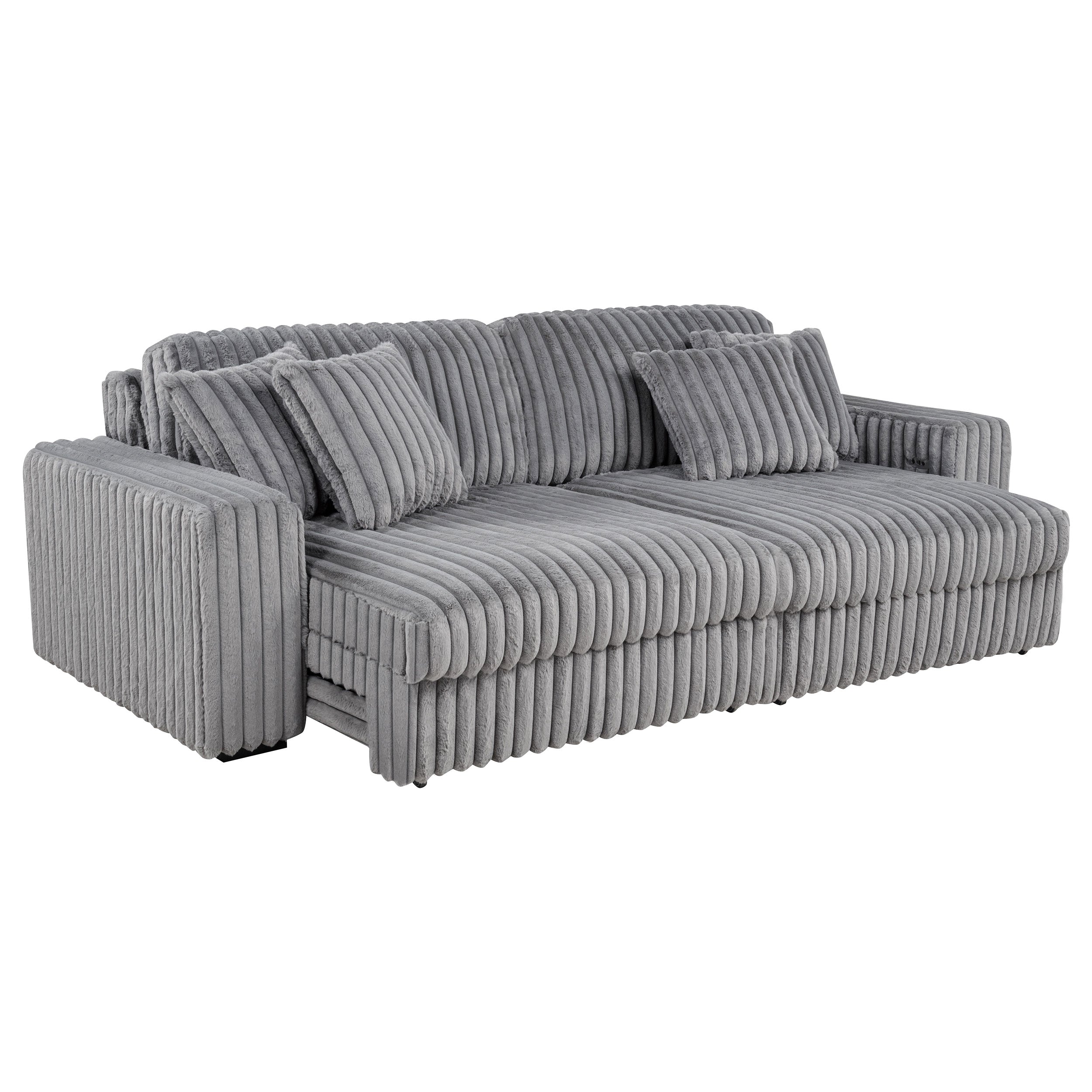Jacana Corduroy Upholstered Dual Power Chaise Sofa Grey — view 4