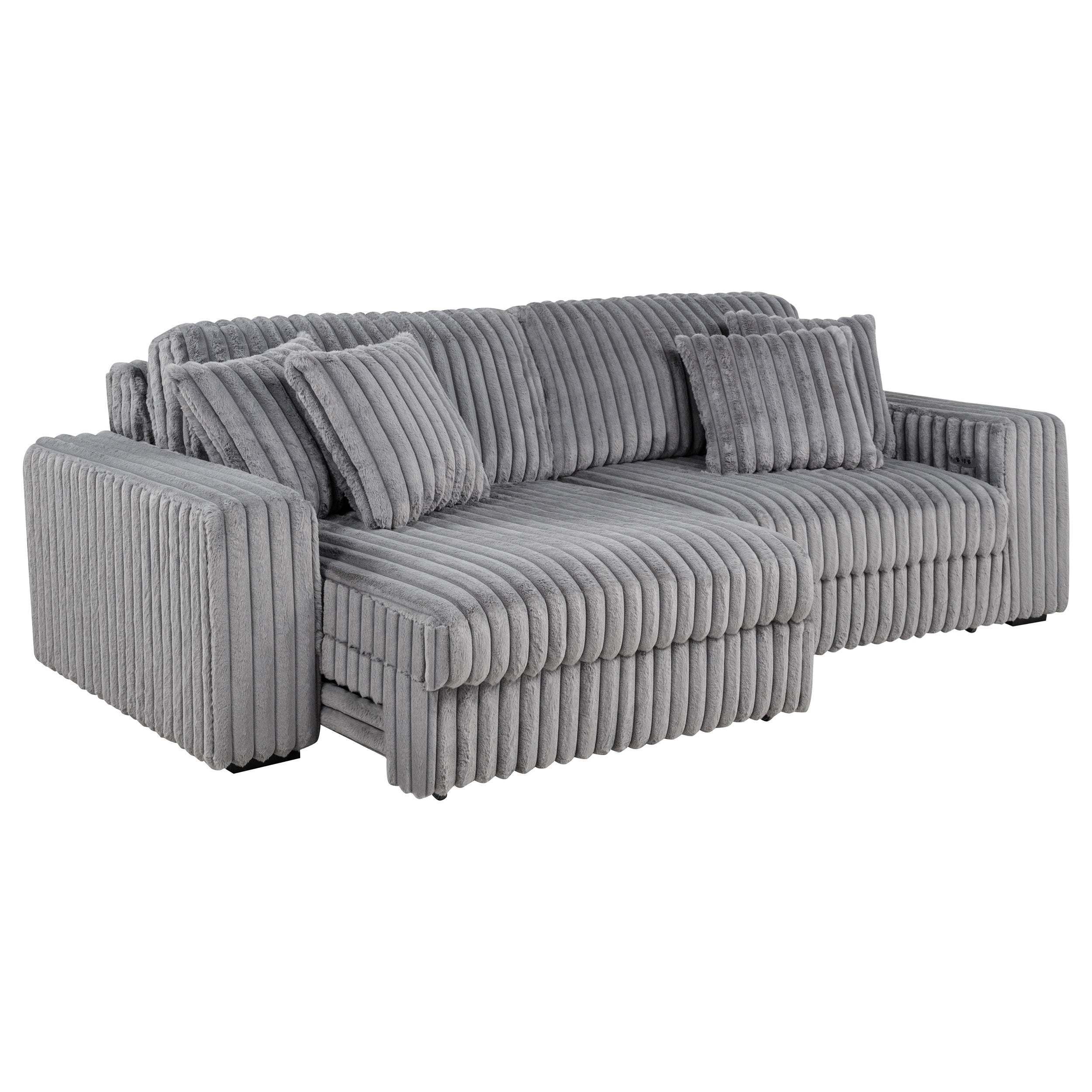 Jacana Corduroy Upholstered Dual Power Chaise Sofa Grey — view 6