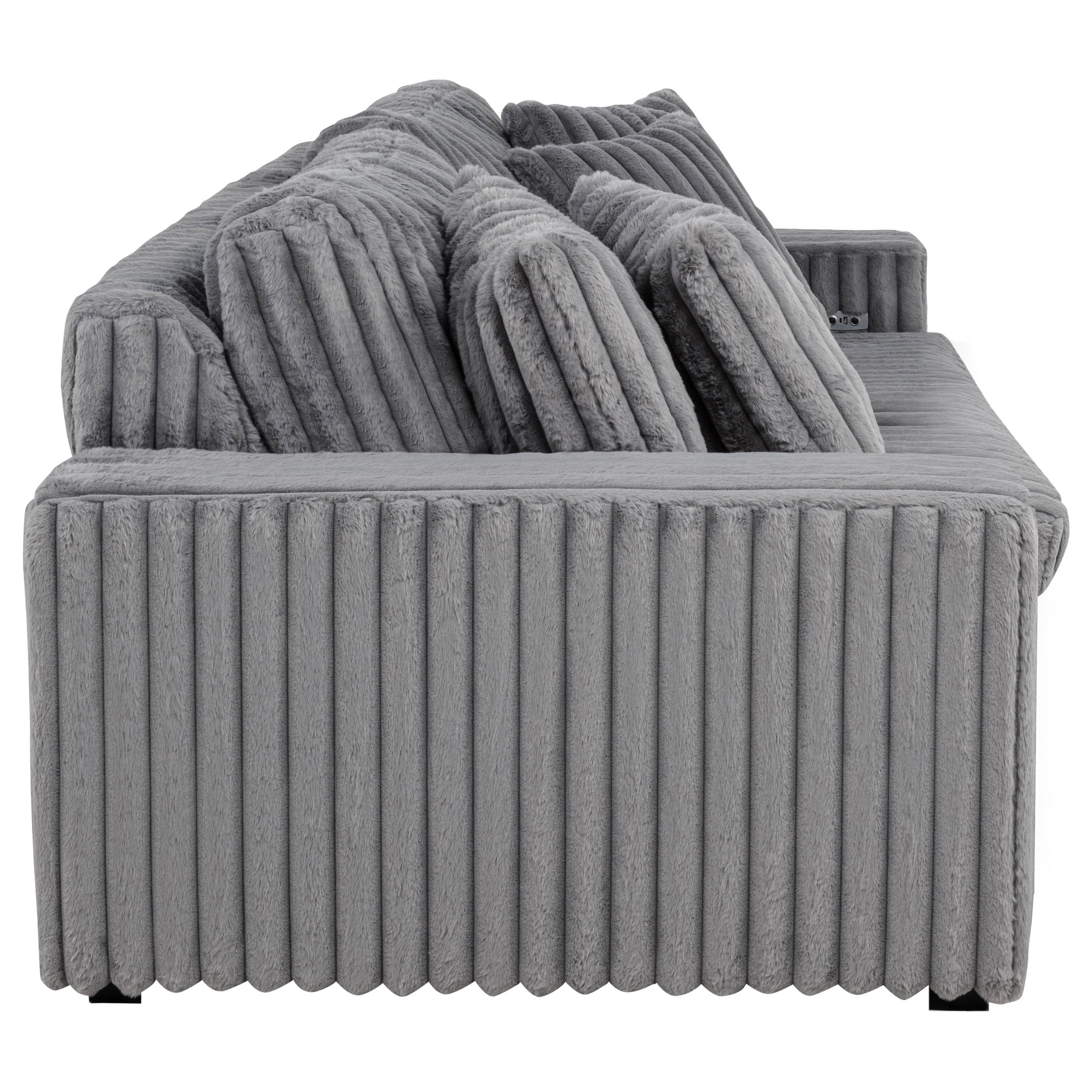 Jacana Corduroy Upholstered Dual Power Chaise Sofa Grey — view 11