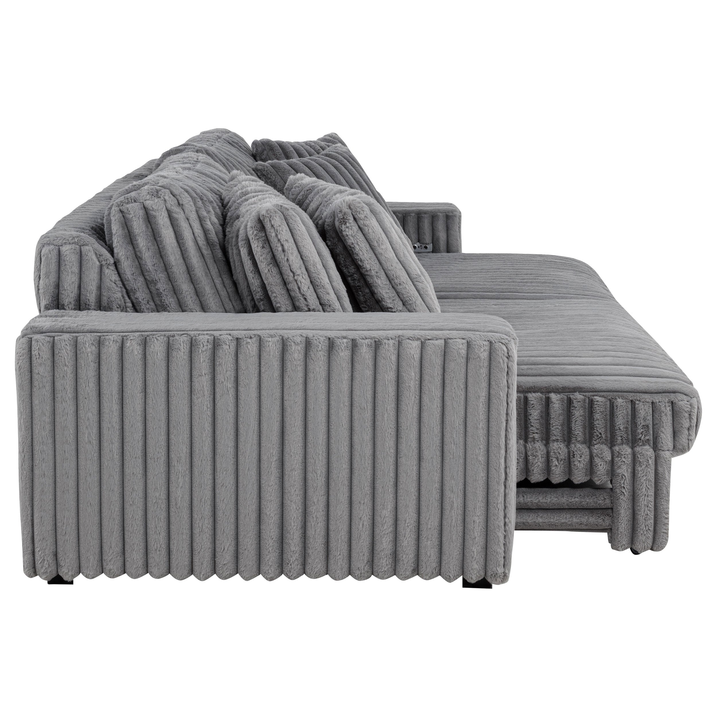 Jacana Corduroy Upholstered Dual Power Chaise Sofa Grey — view 12