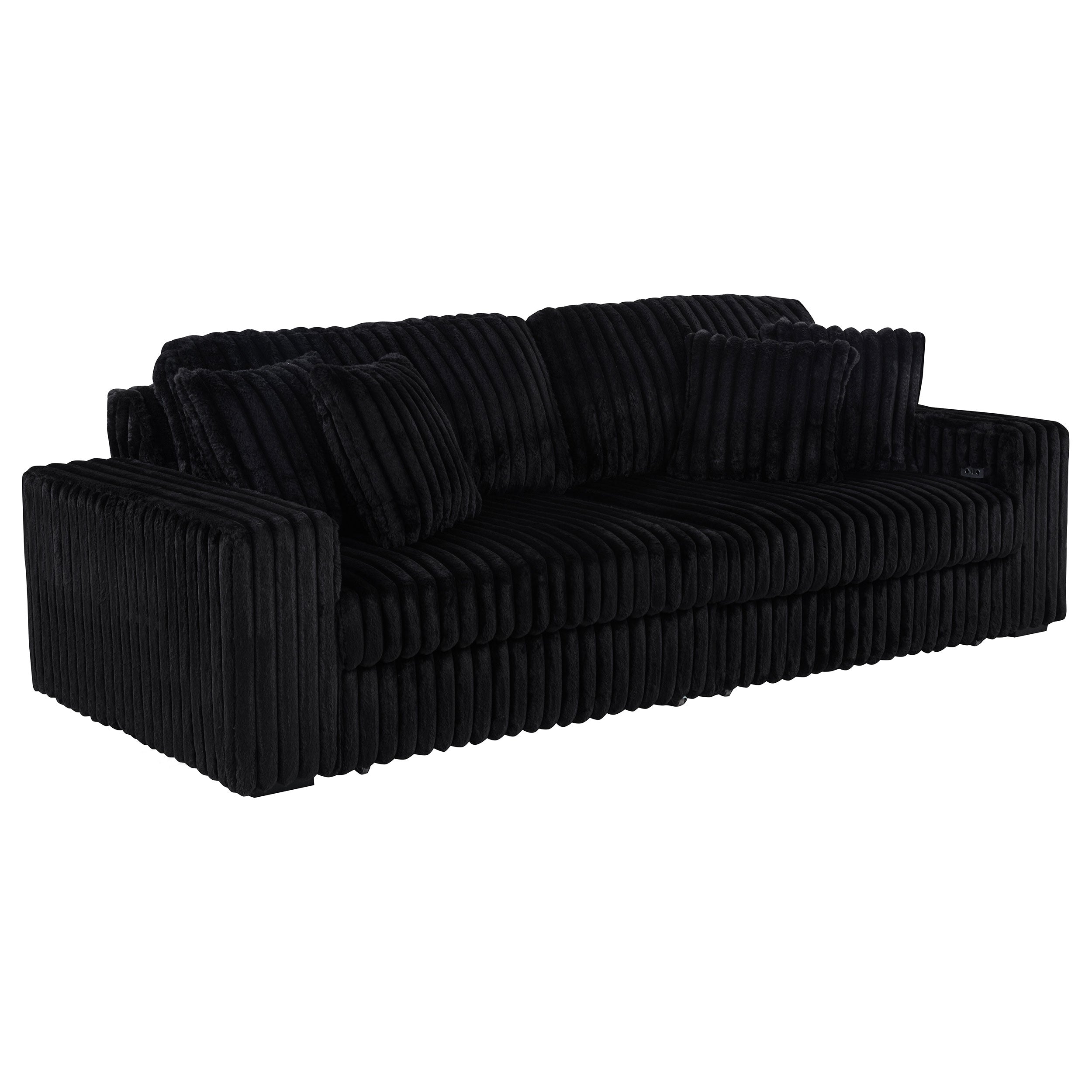 Jacana Corduroy Upholstered Dual Power Chaise Sofa Black — view 1