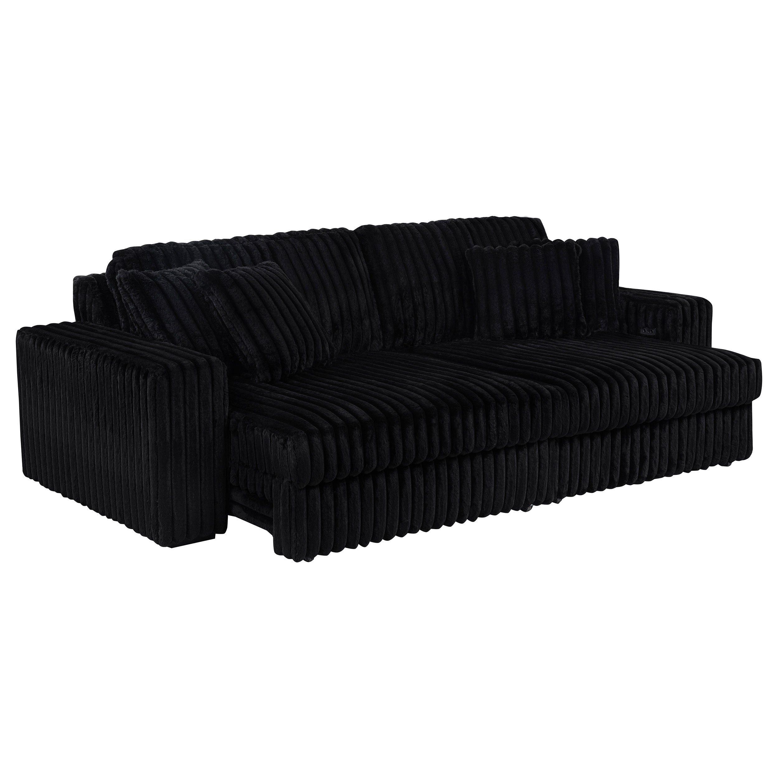 Jacana Corduroy Upholstered Dual Power Chaise Sofa Black — view 4