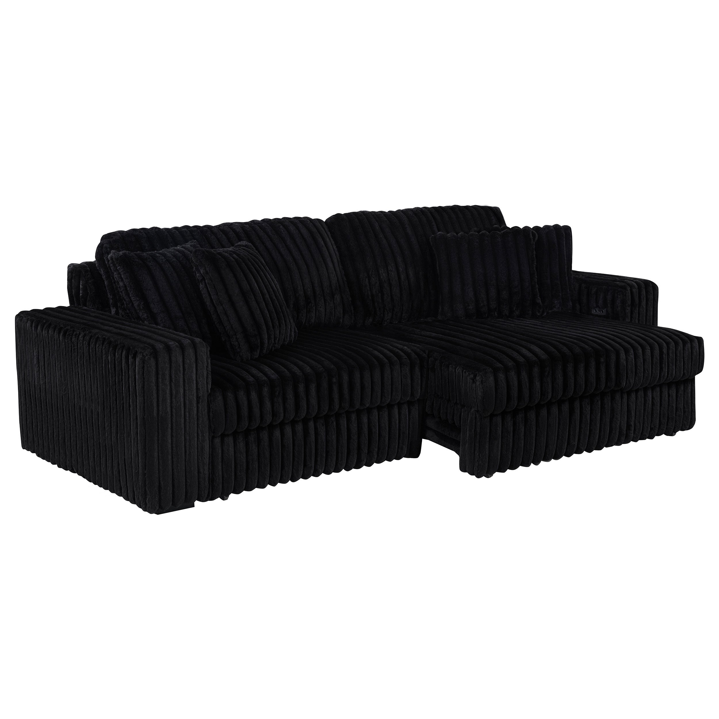 Jacana Corduroy Upholstered Dual Power Chaise Sofa Black — view 5