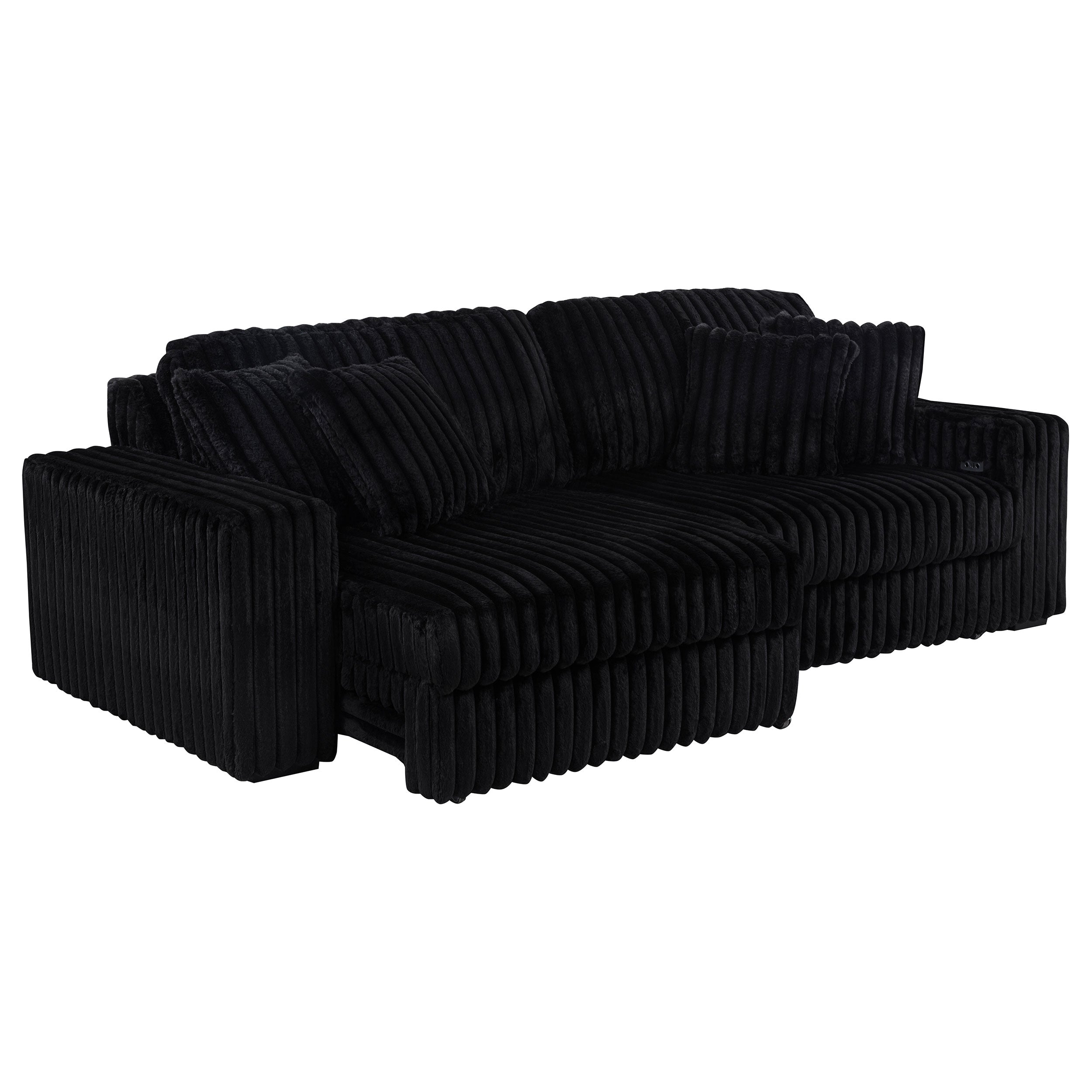 Jacana Corduroy Upholstered Dual Power Chaise Sofa Black — view 6