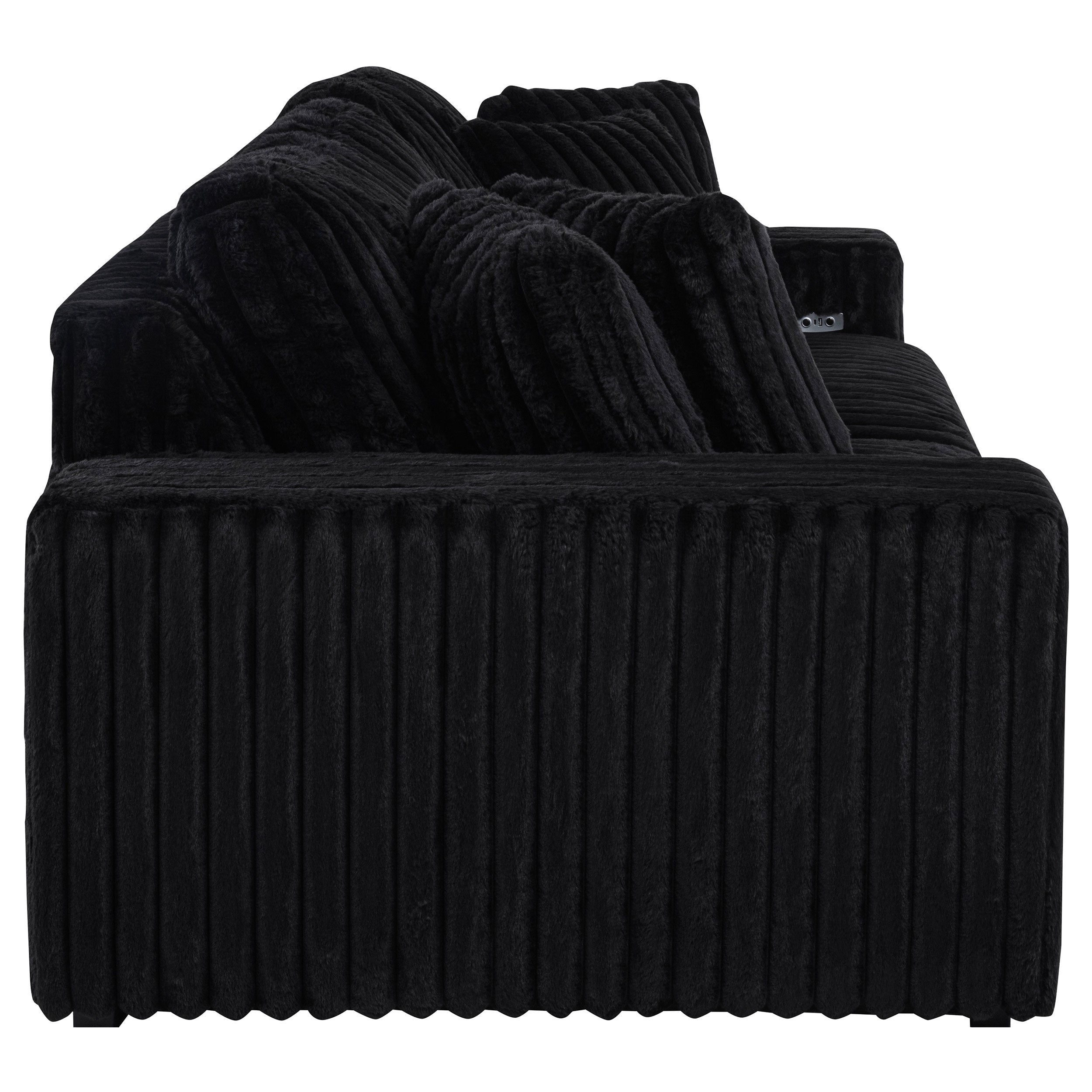 Jacana Corduroy Upholstered Dual Power Chaise Sofa Black — view 11