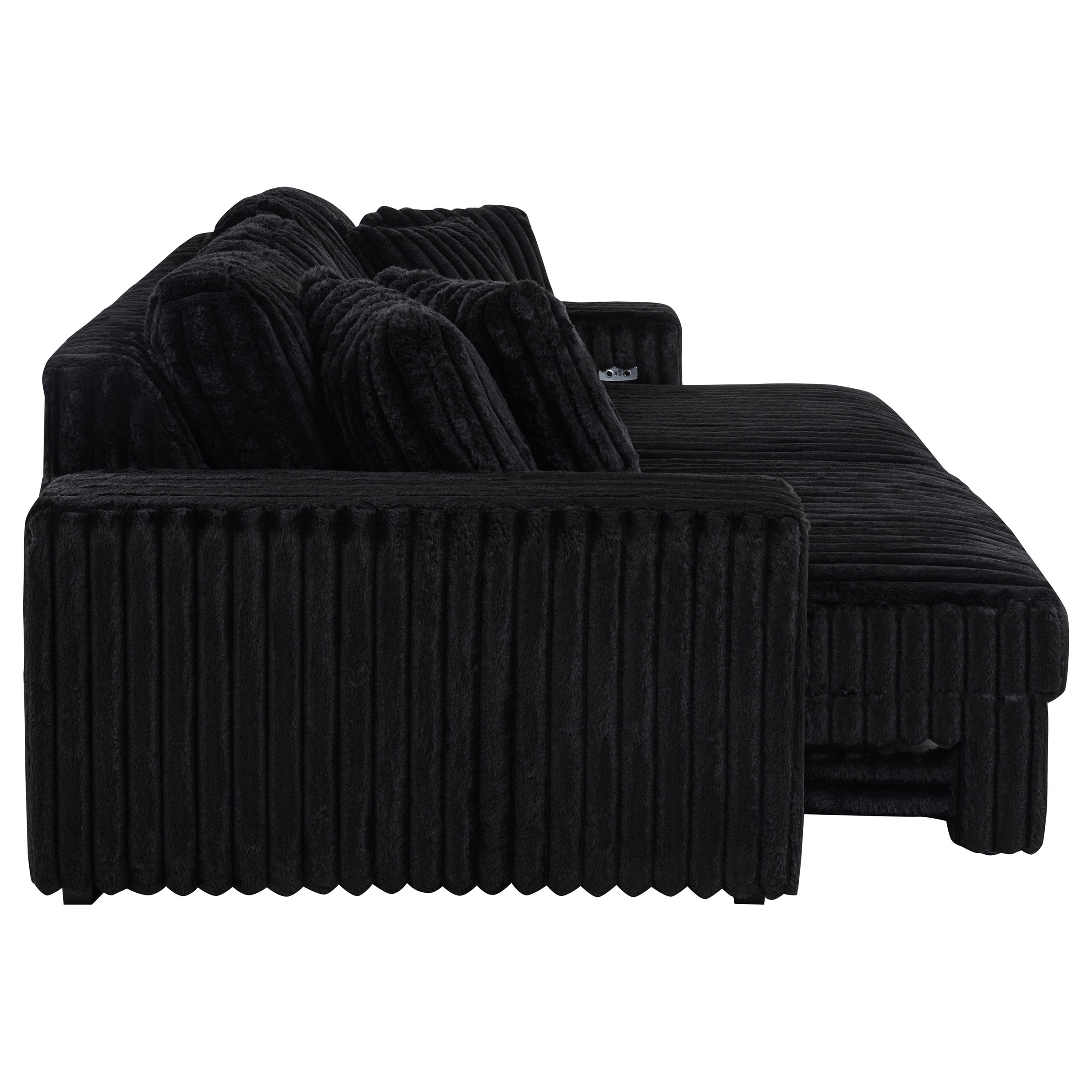 Jacana Corduroy Upholstered Dual Power Chaise Sofa Black — view 12