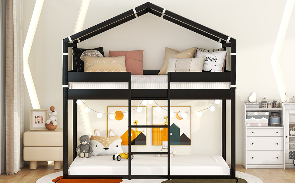Twin Over Twin Bunk Bed Wood Bed with Tent, Espresso - Atlantic Fine Furniture Melbourne FL