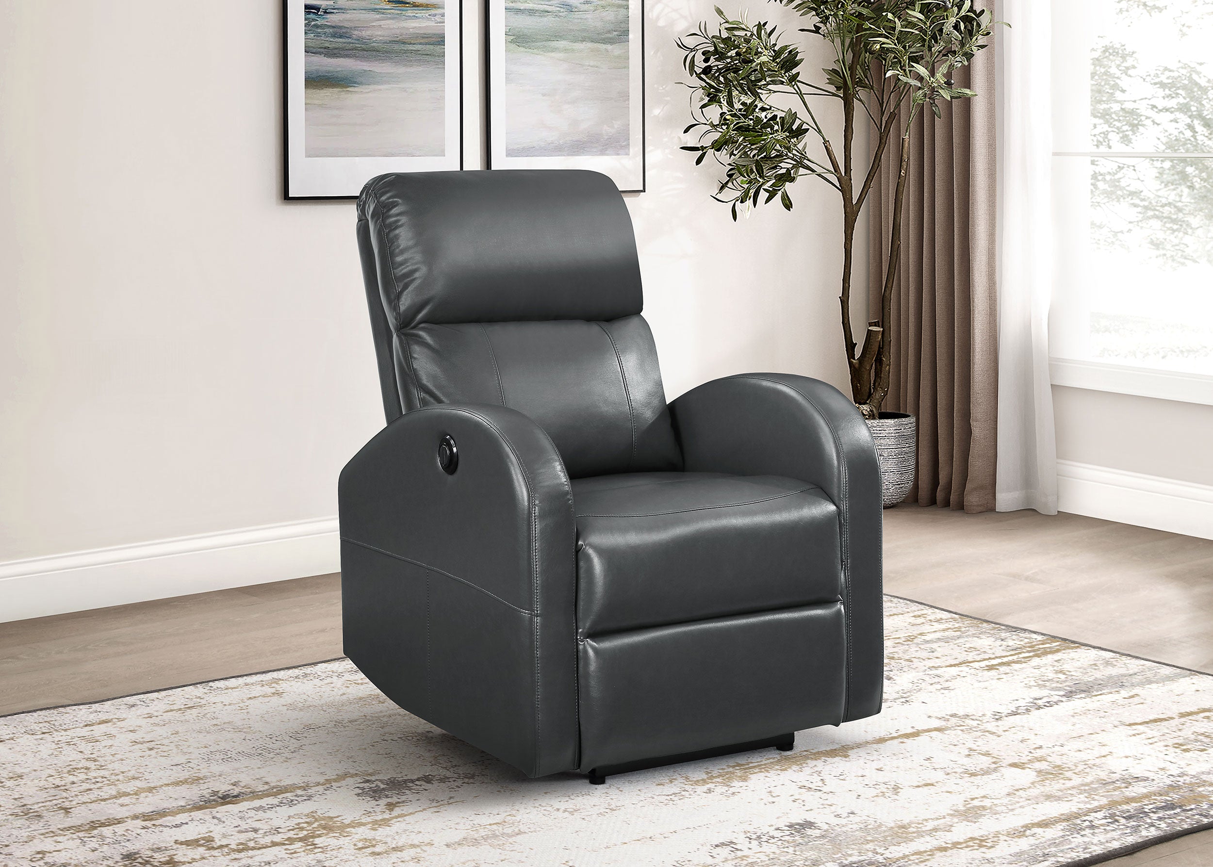 Grant Upholstered Power Recliner Chair Grey — view 2