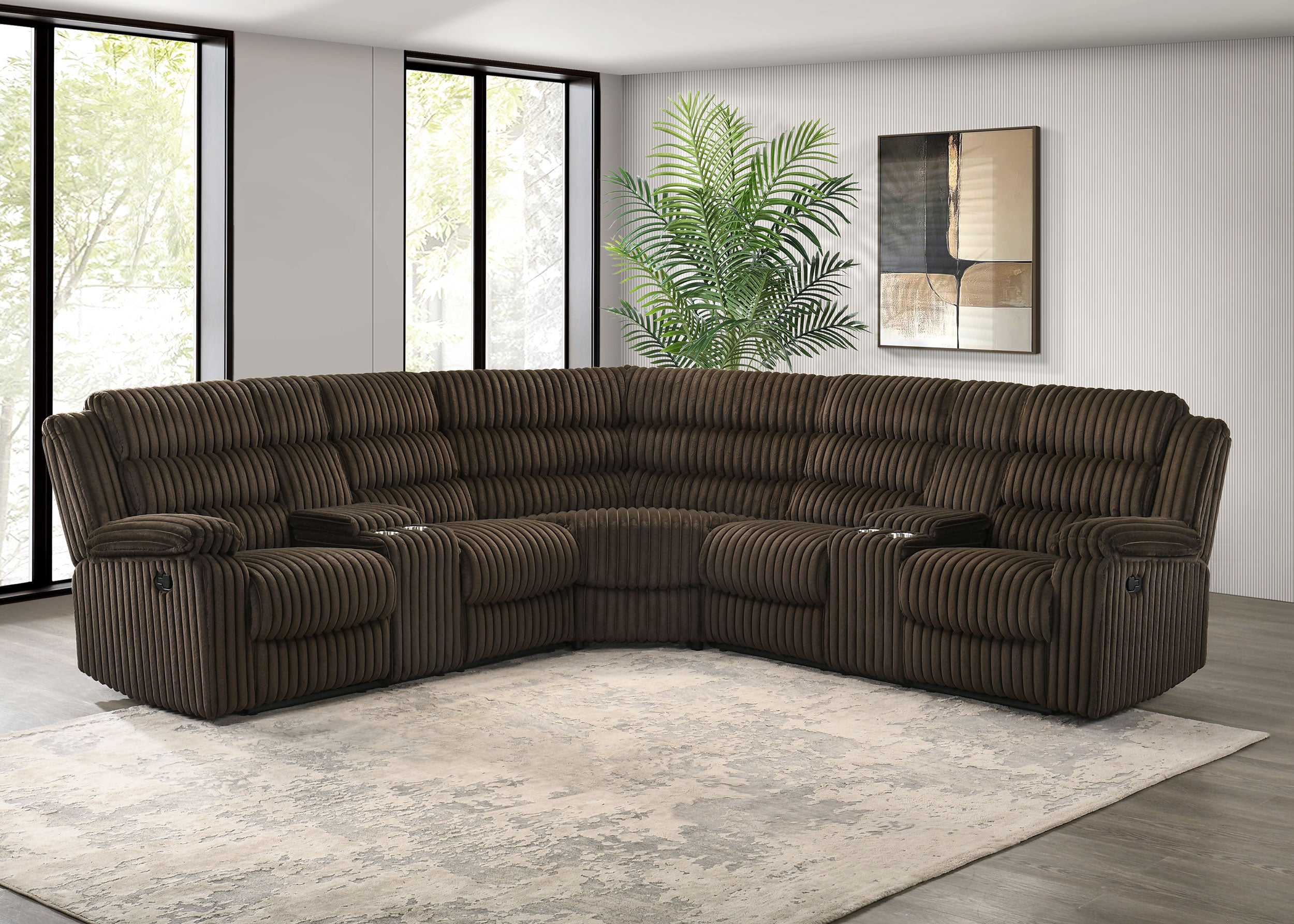 Atkinson Upholstered Reclining Sectional Sofa Chocolate — view 2