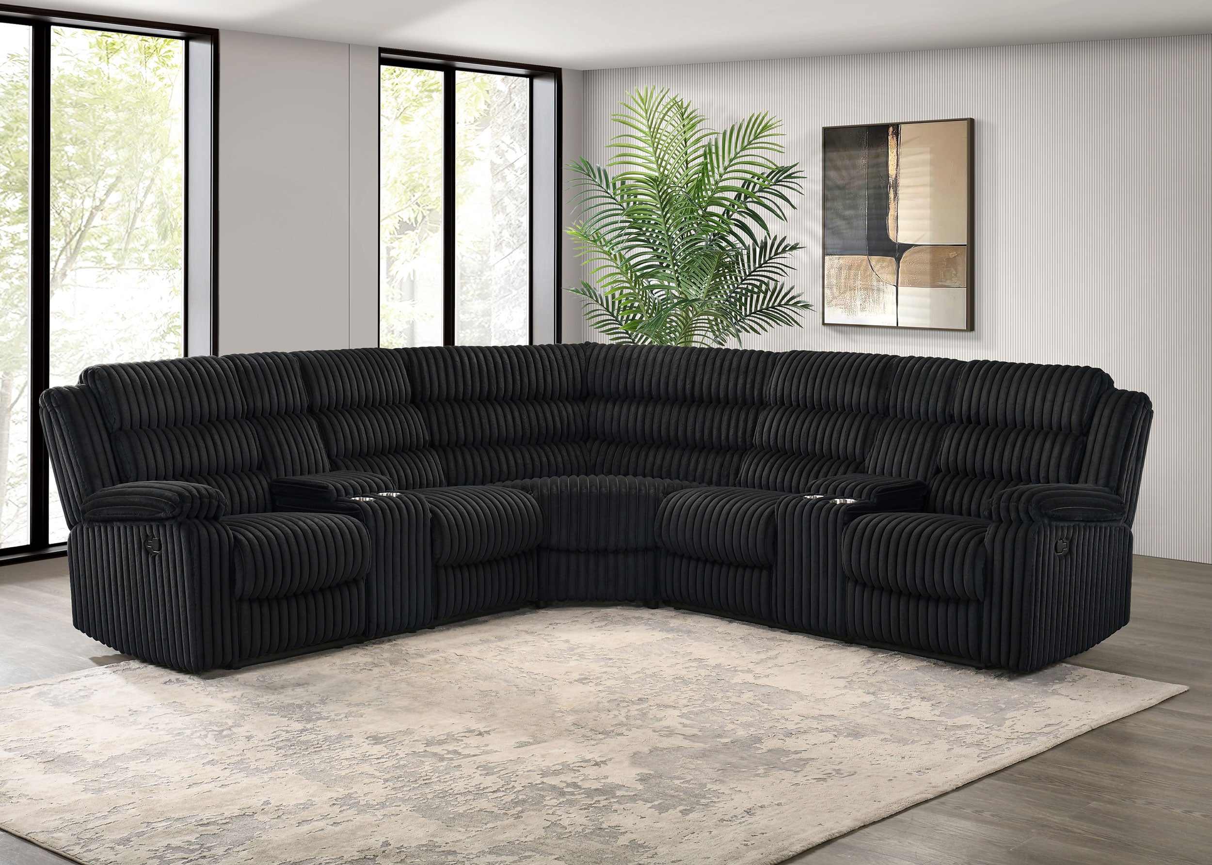 Atkinson Upholstered Reclining Sectional Sofa Black — view 2
