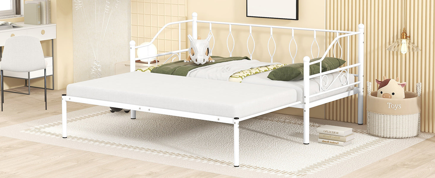 Twin Size Metal Daybed with Trundle, Daybed with Slat No Box required White - Atlantic Fine Furniture Melbourne FL