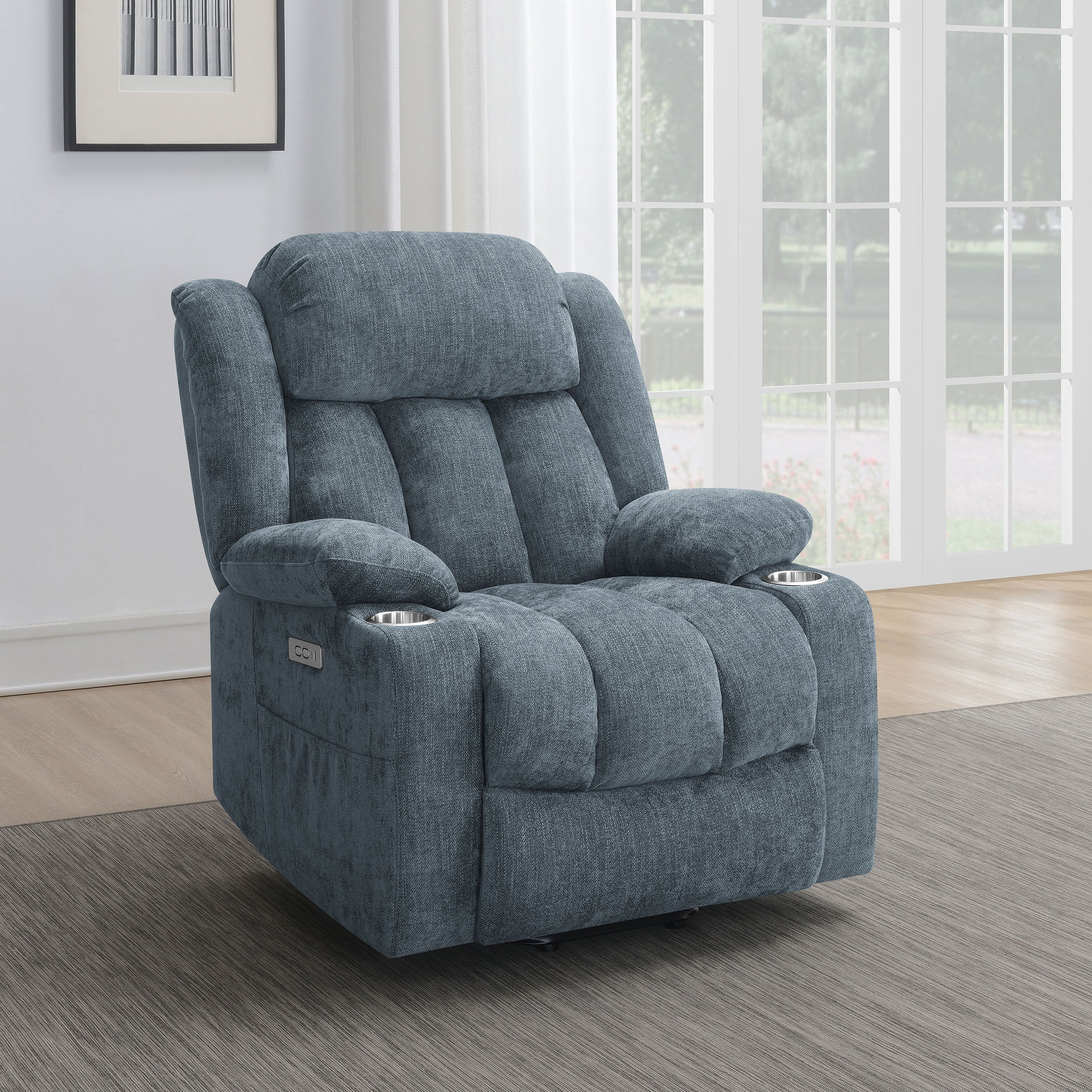 Houston Upholstered Power Lift Recliner Slate Blue — view 2