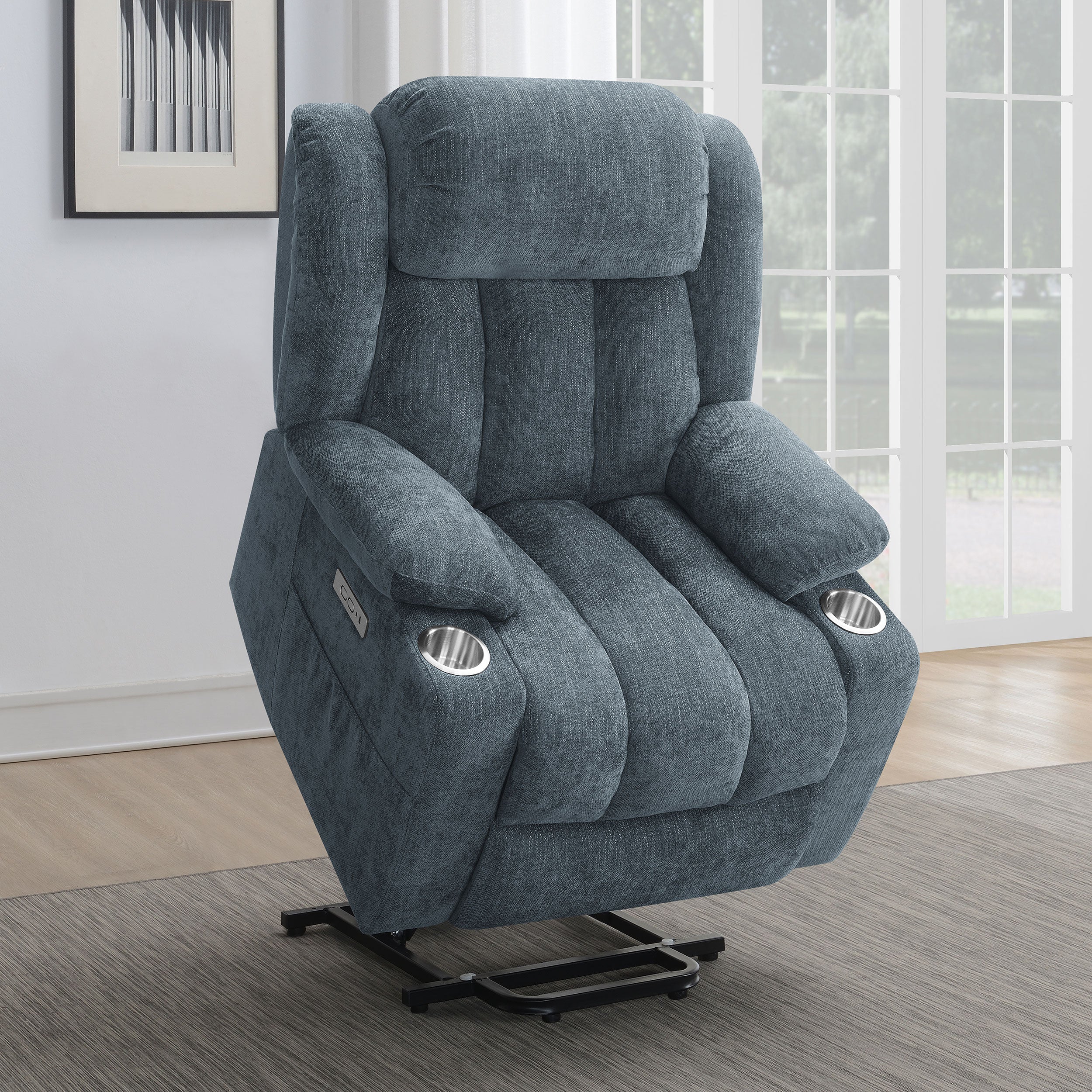 Houston Upholstered Power Lift Recliner Slate Blue — view 4