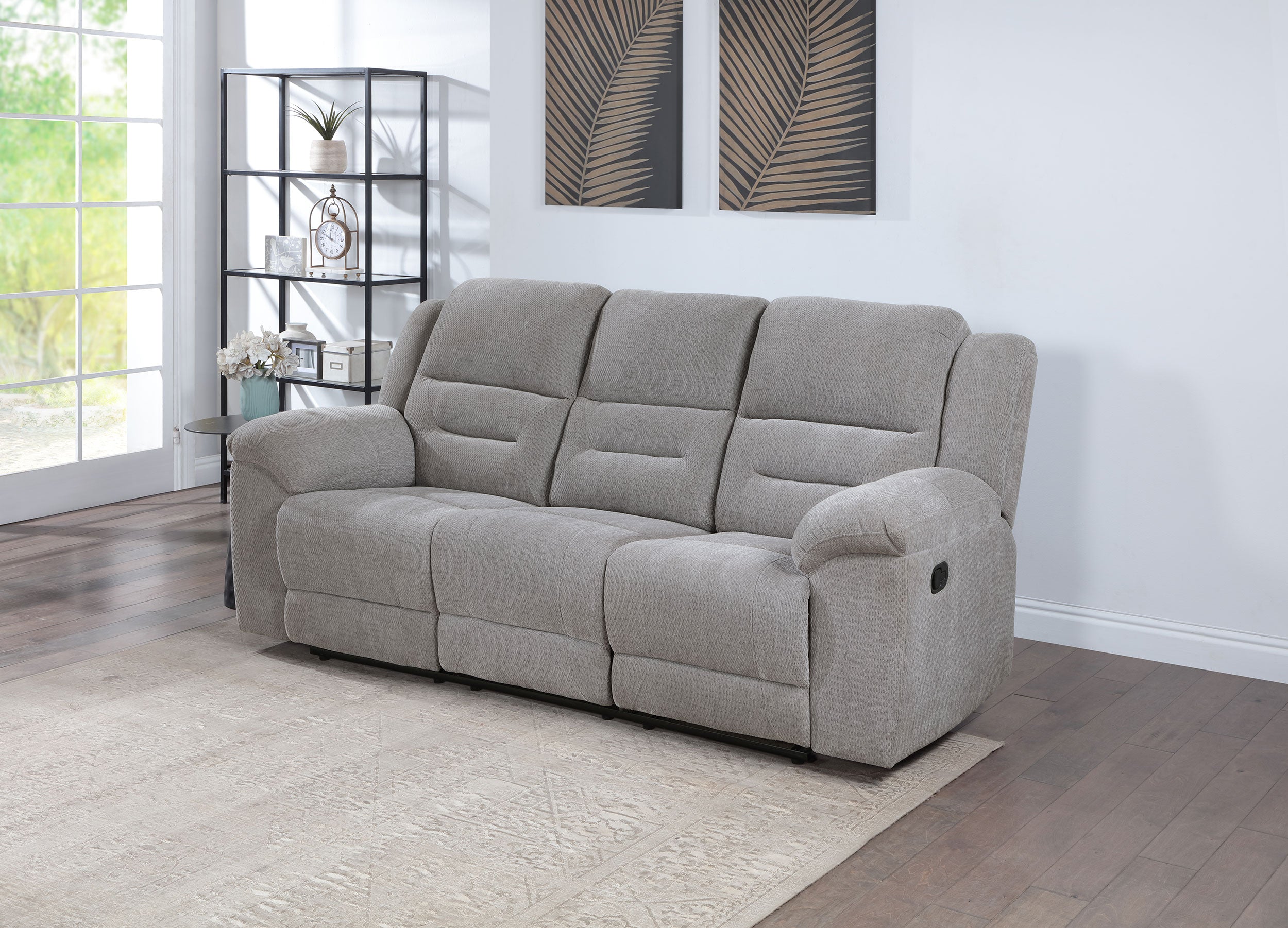 Gilson Chenille Upholstered Reclining Sofa Grey — view 2