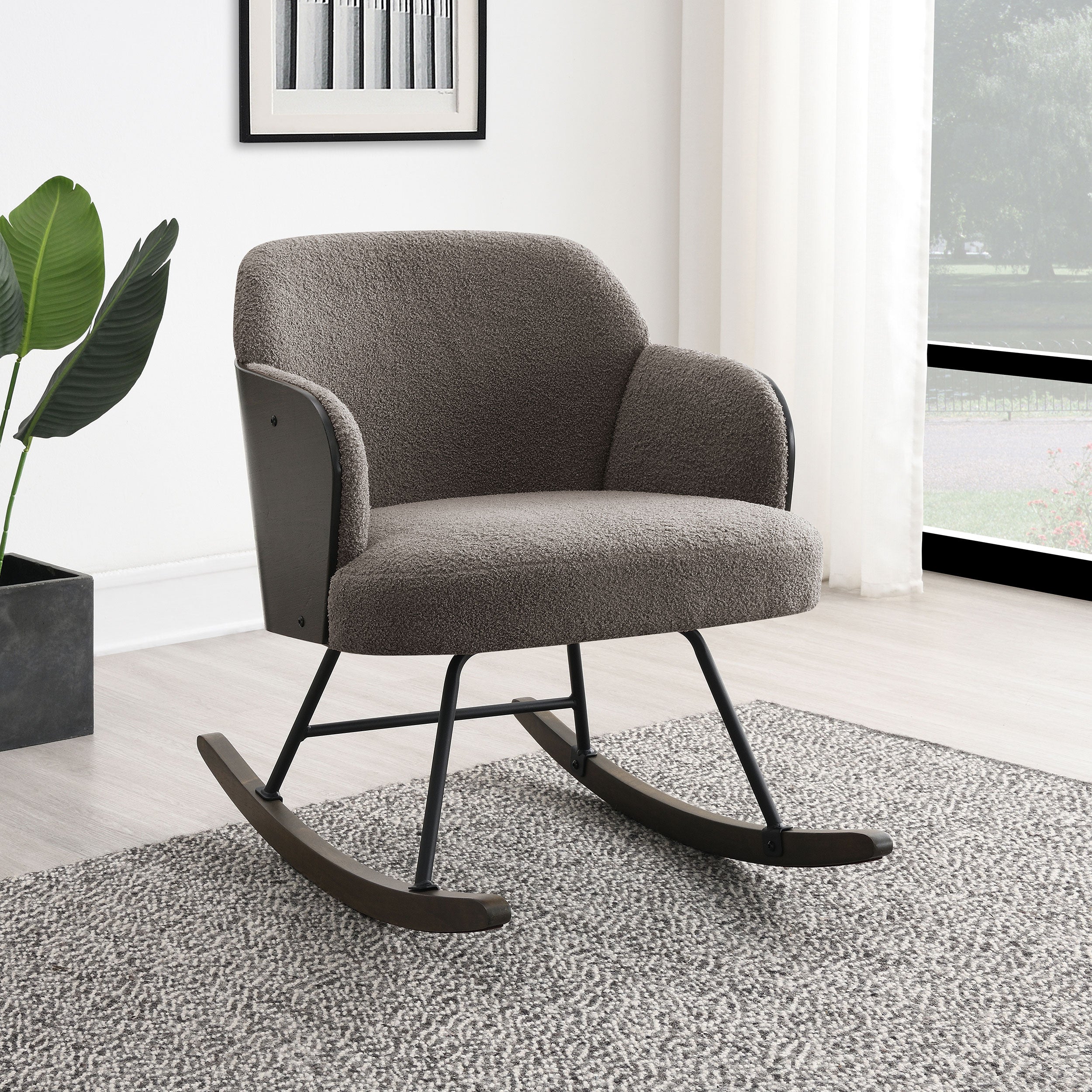 Paige Boucle Upholstered Mid Back Rocking Chair Taupe — view 2