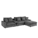 Sectional With Bluetooth Speakers L Shaped Couch With Console USB Charger, Cup Holders Storage Ottoman Deep And Wide Seat Cloud Sofa