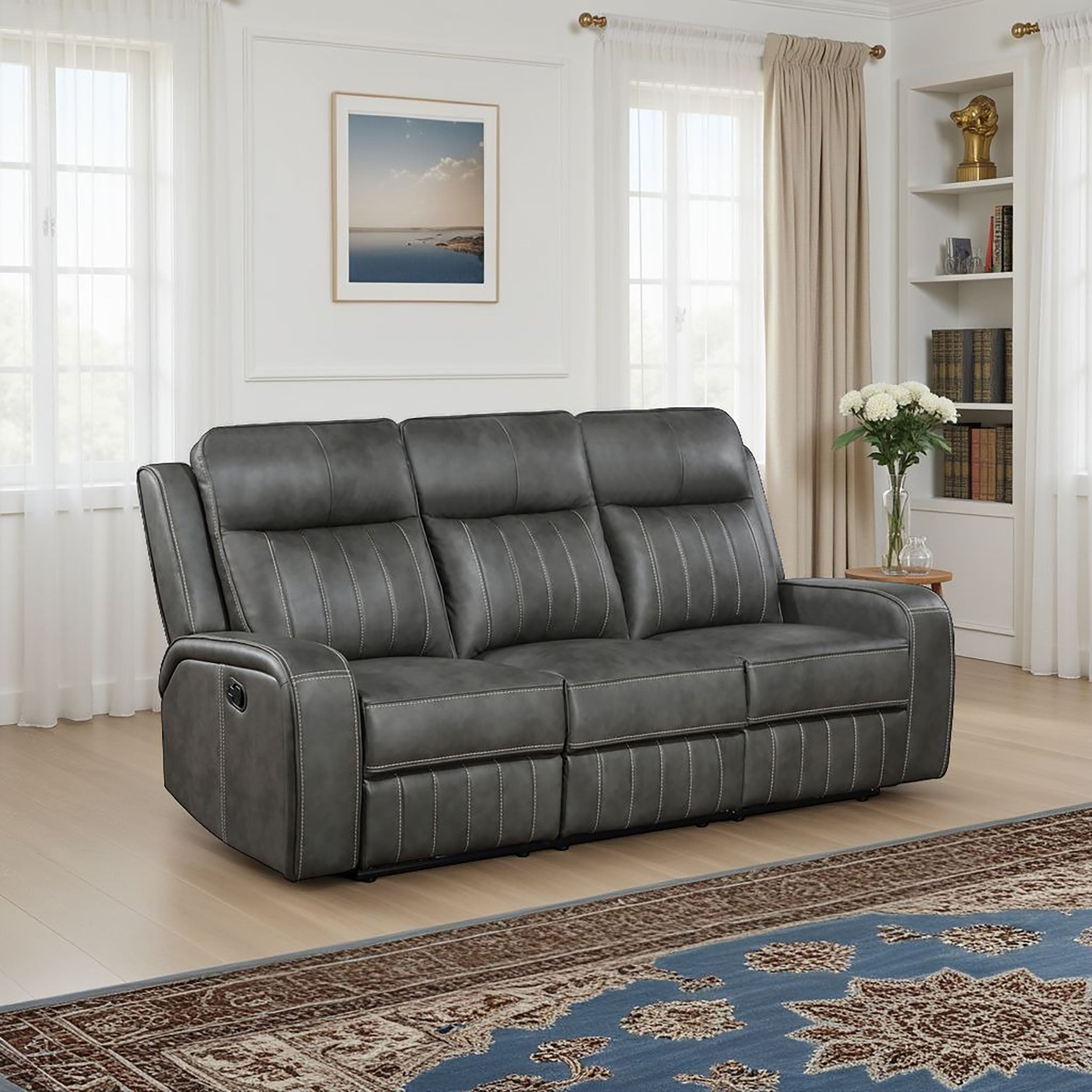 Raelynn Upholstered Track Arm Motion Sofa Grey — view 2