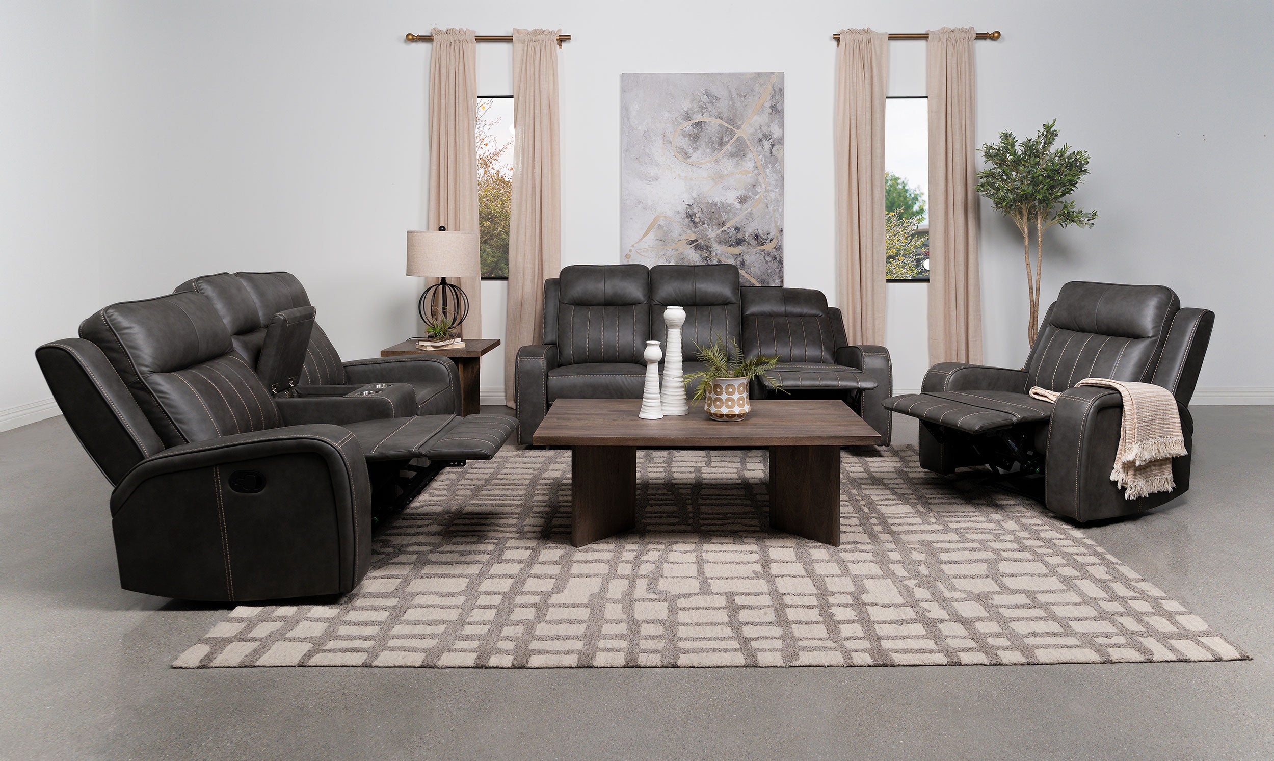 Raelynn Upholstered Track Arm Motion Sofa Grey — view 12