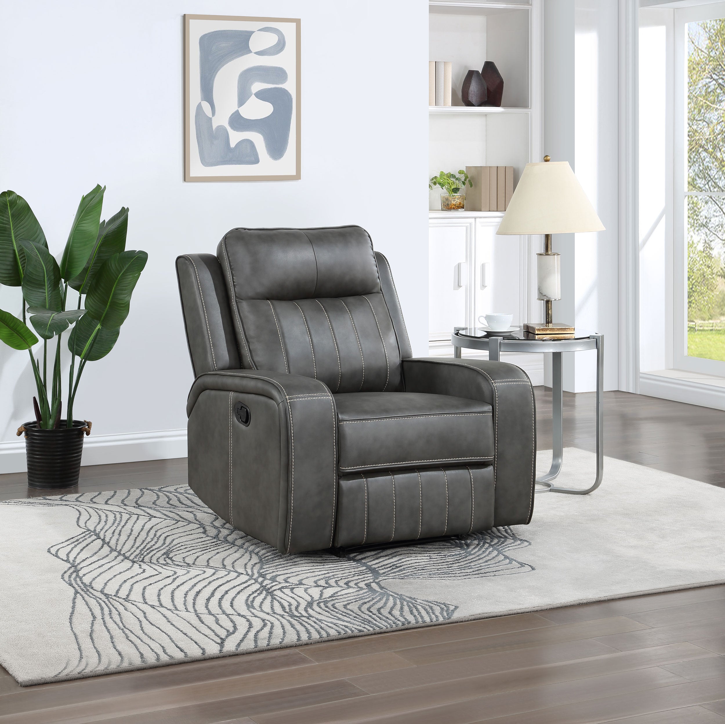 Raelynn Upholstered Track Arm Recliner Grey — view 2