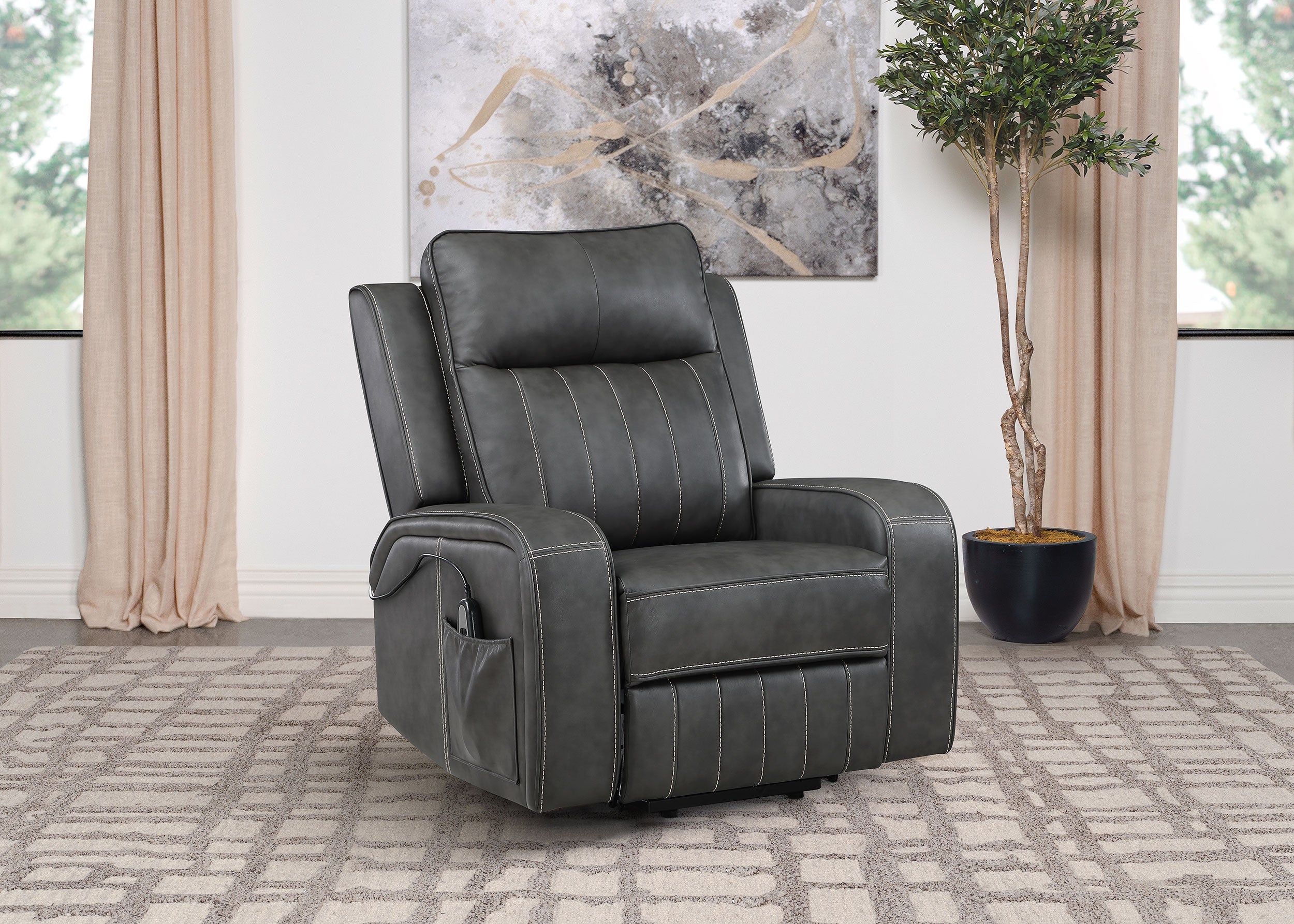 Raelynn Upholstered Power Lift Recliner Chair Grey — view 2