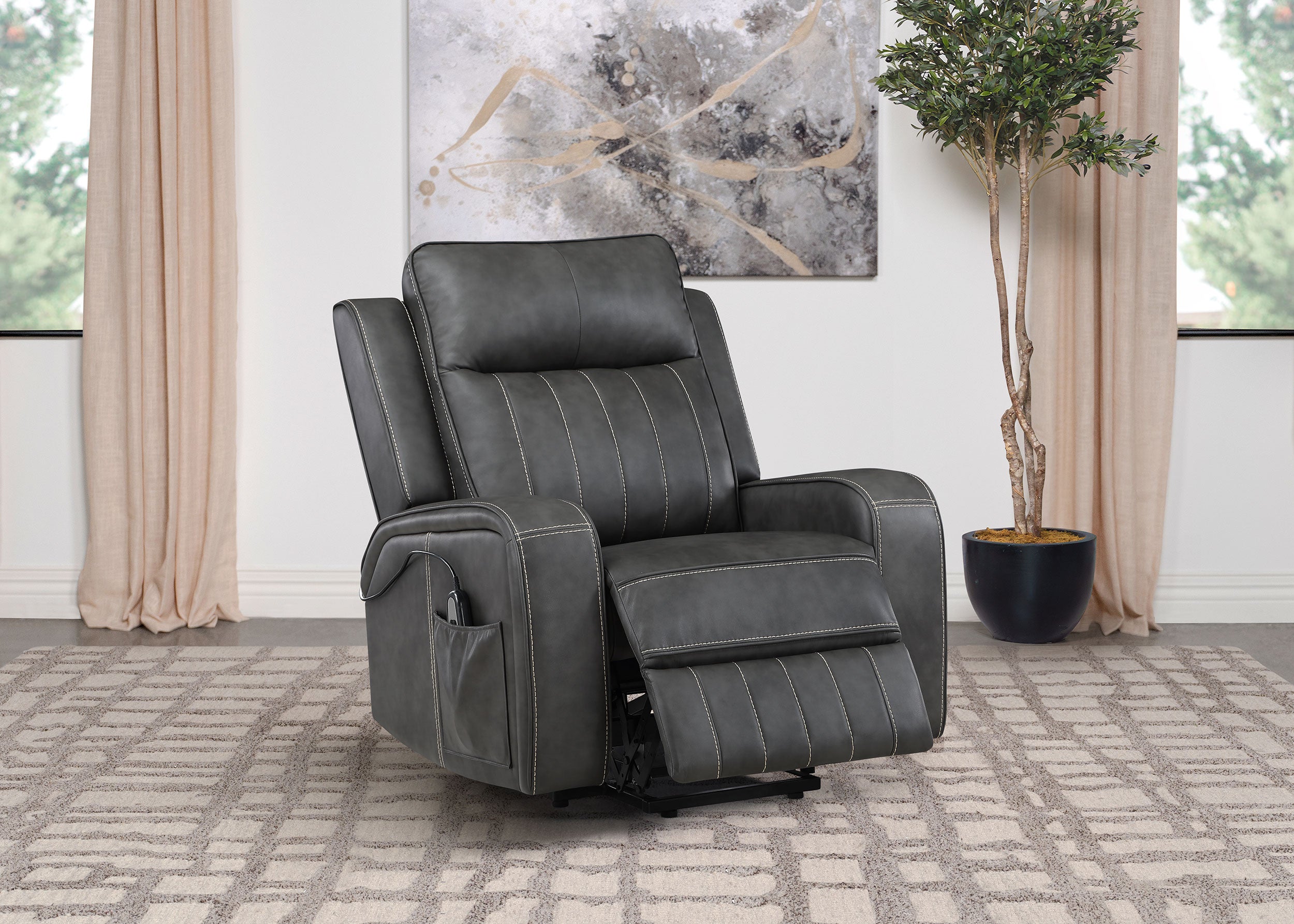 Raelynn Upholstered Power Lift Recliner Chair Grey — view 3