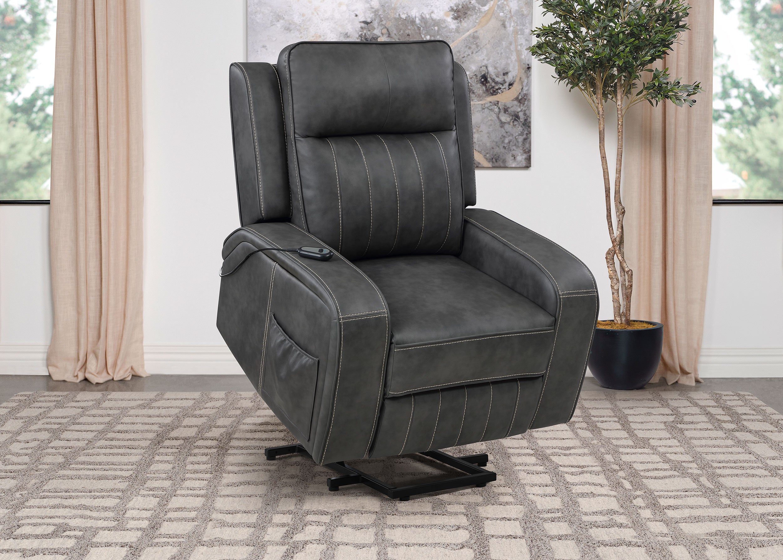 Raelynn Upholstered Power Lift Recliner Chair Grey — view 4