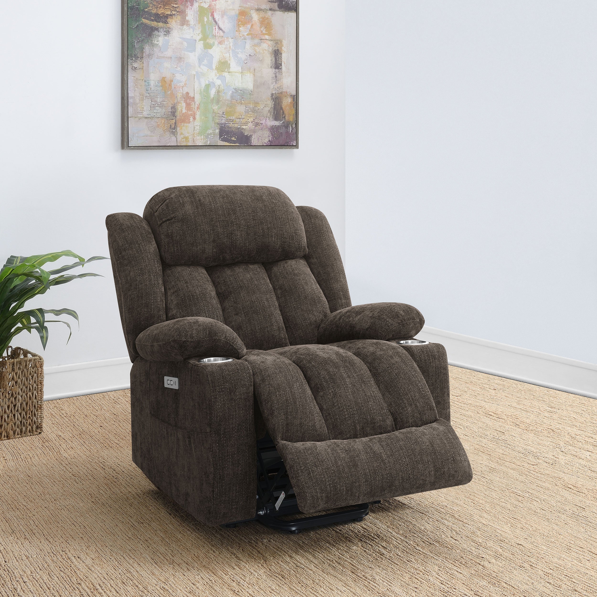 Houston Upholstered Power Lift Recliner Chair Dark Brown — view 3