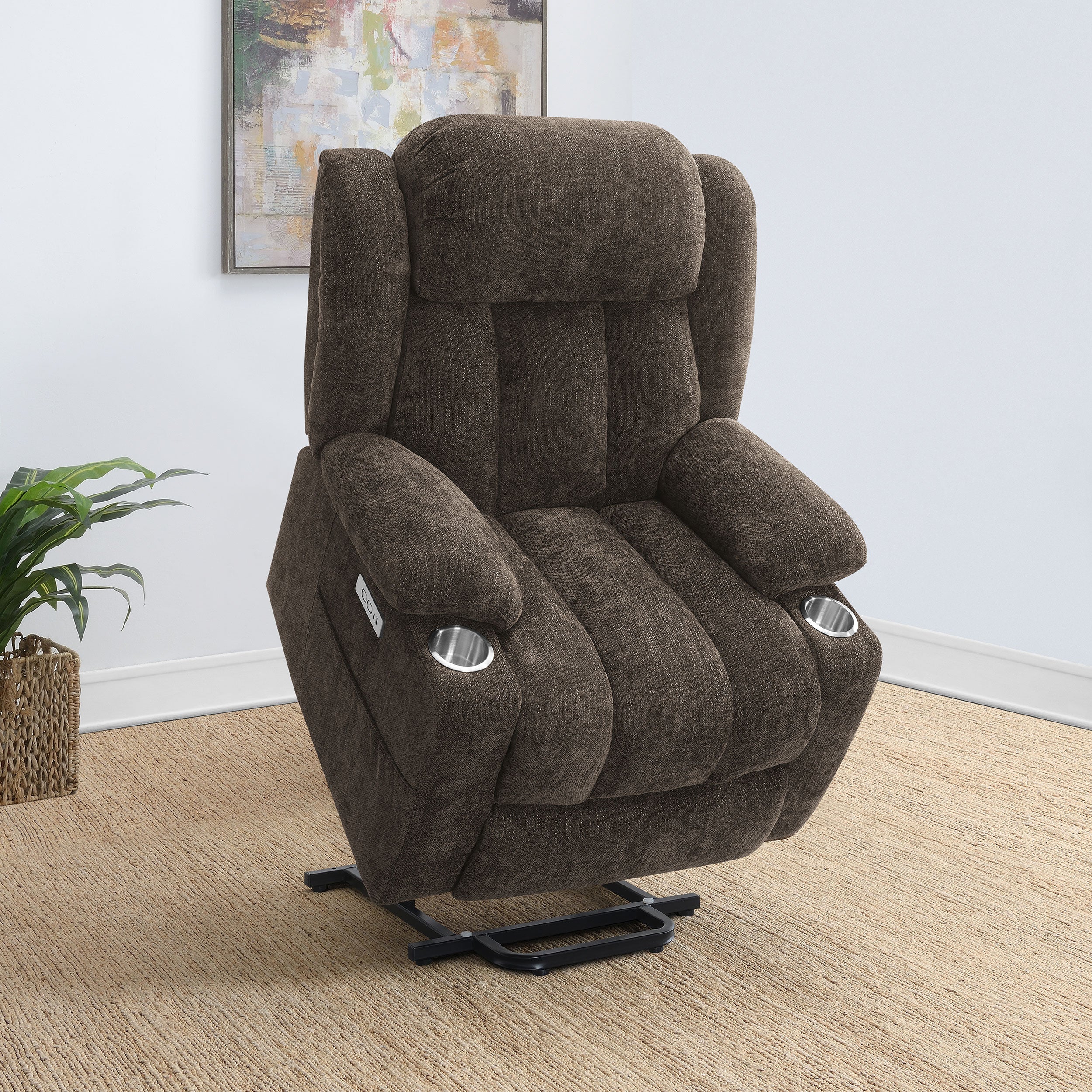 Houston Upholstered Power Lift Recliner Chair Dark Brown — view 4