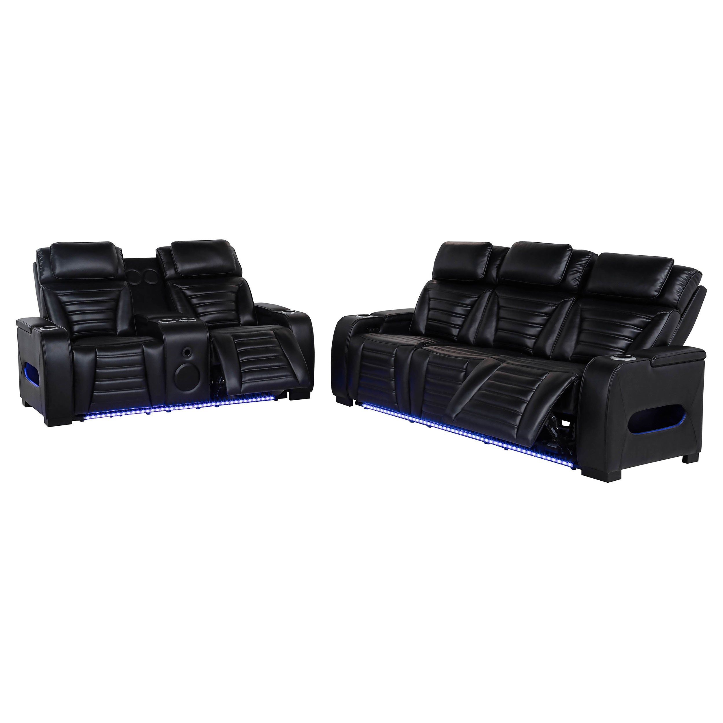 Zuma 2-piece Faux Leather Dual Power LED Sofa Set Black — view 4