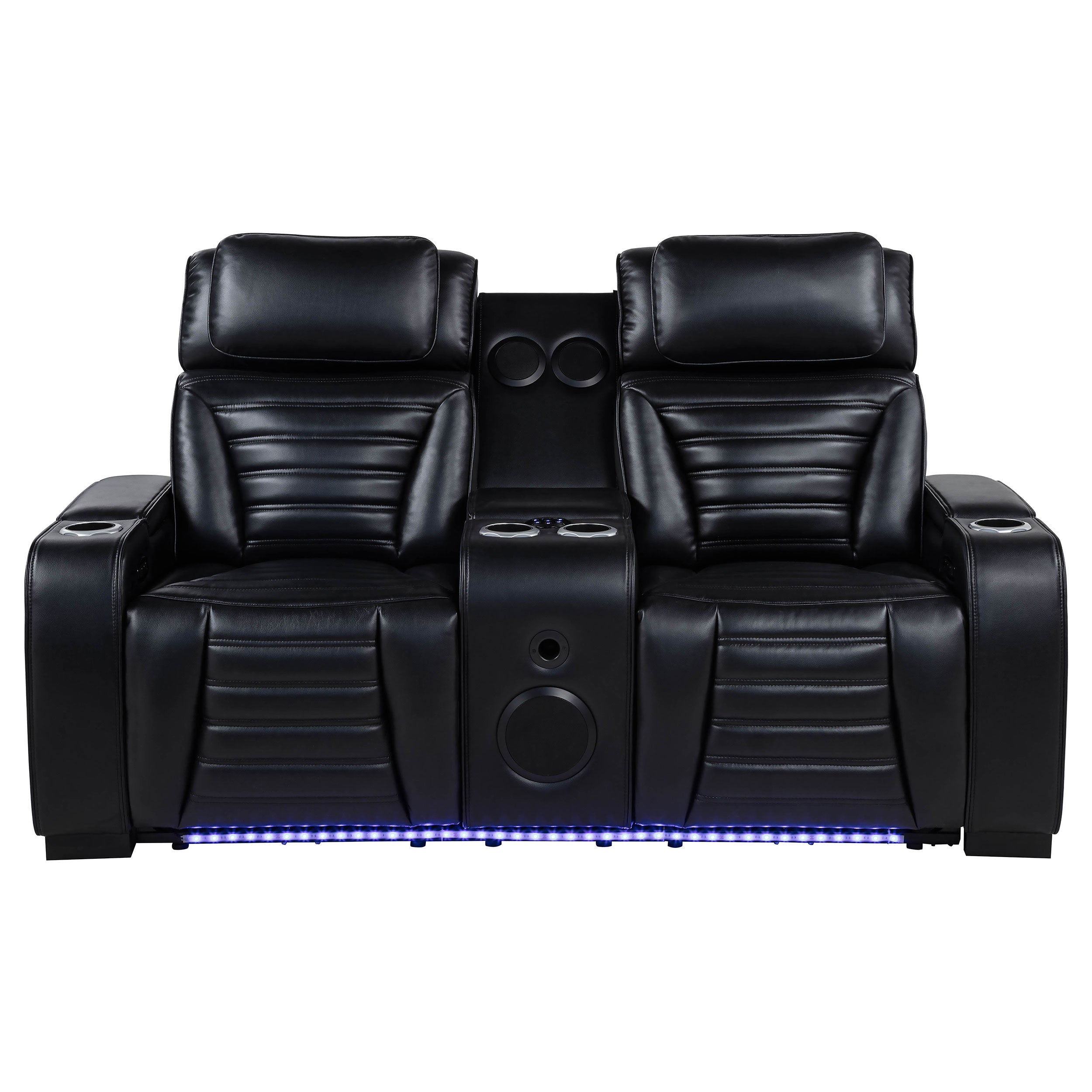 Zuma Faux Leather Dual Power Reclining LED Loveseat Black — view 5