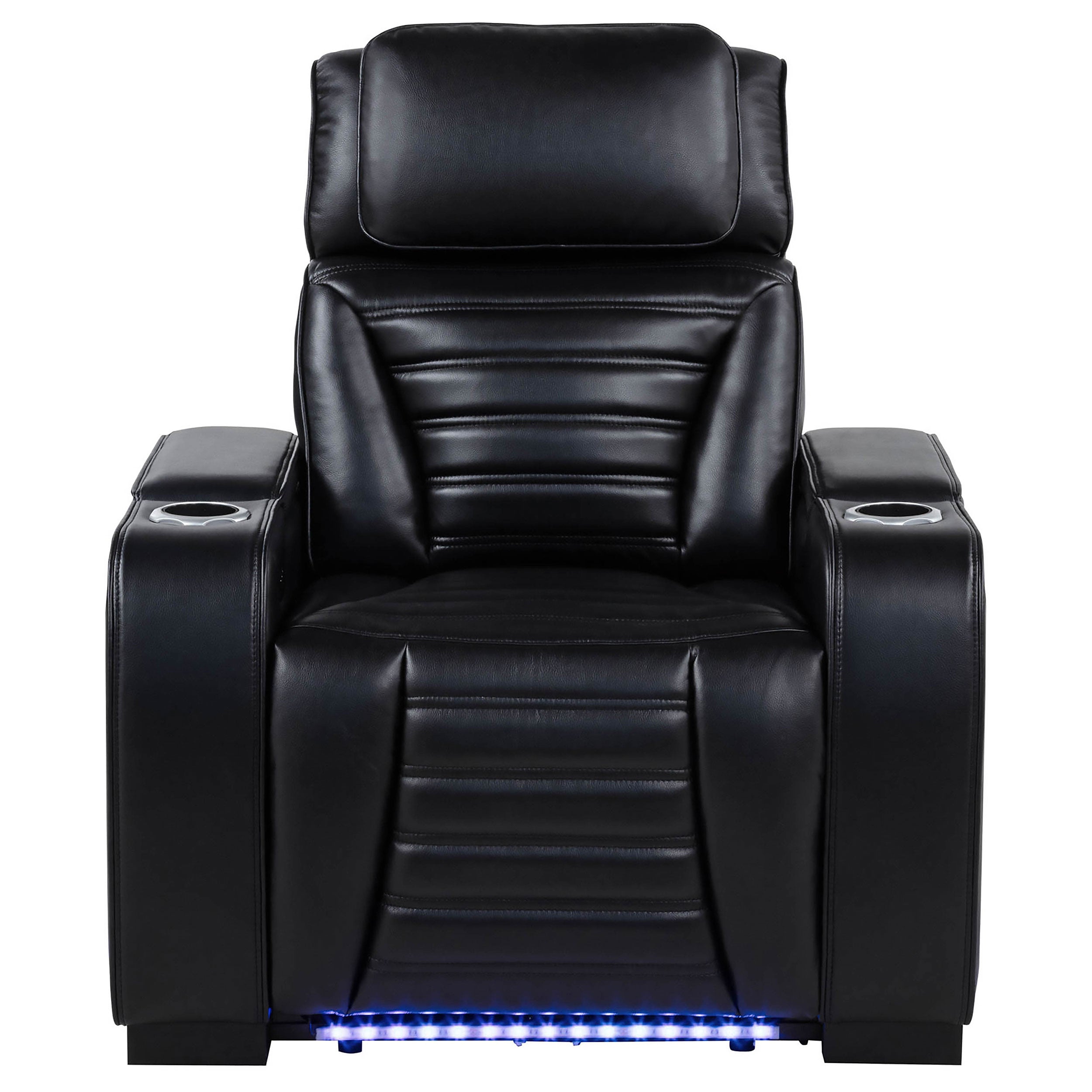 Zuma Faux Leather Upholstered Dual Power LED Recliner Black — view 5