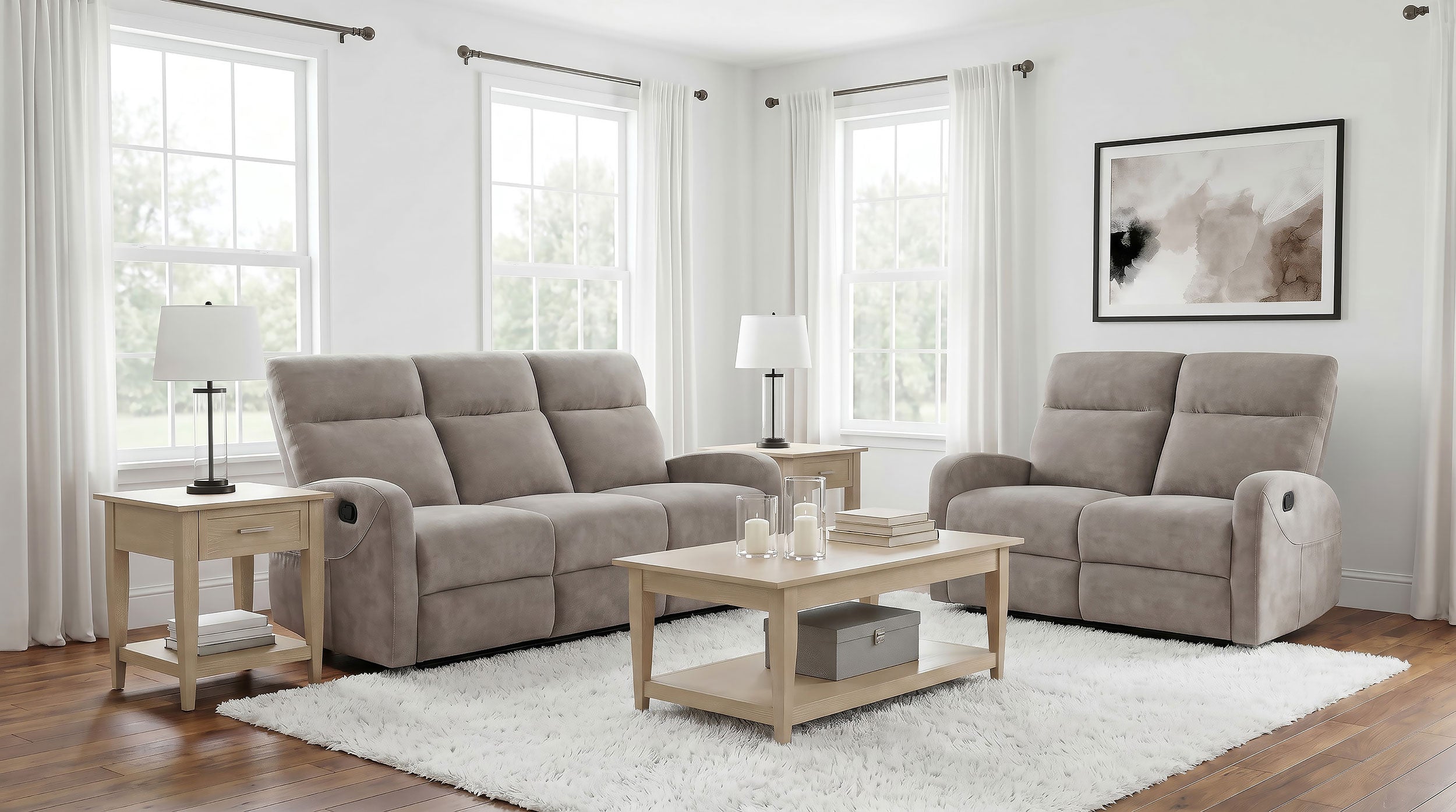 Hamilton 2-piece Chenille Manual Reclining Sofa Set Sand — view 2
